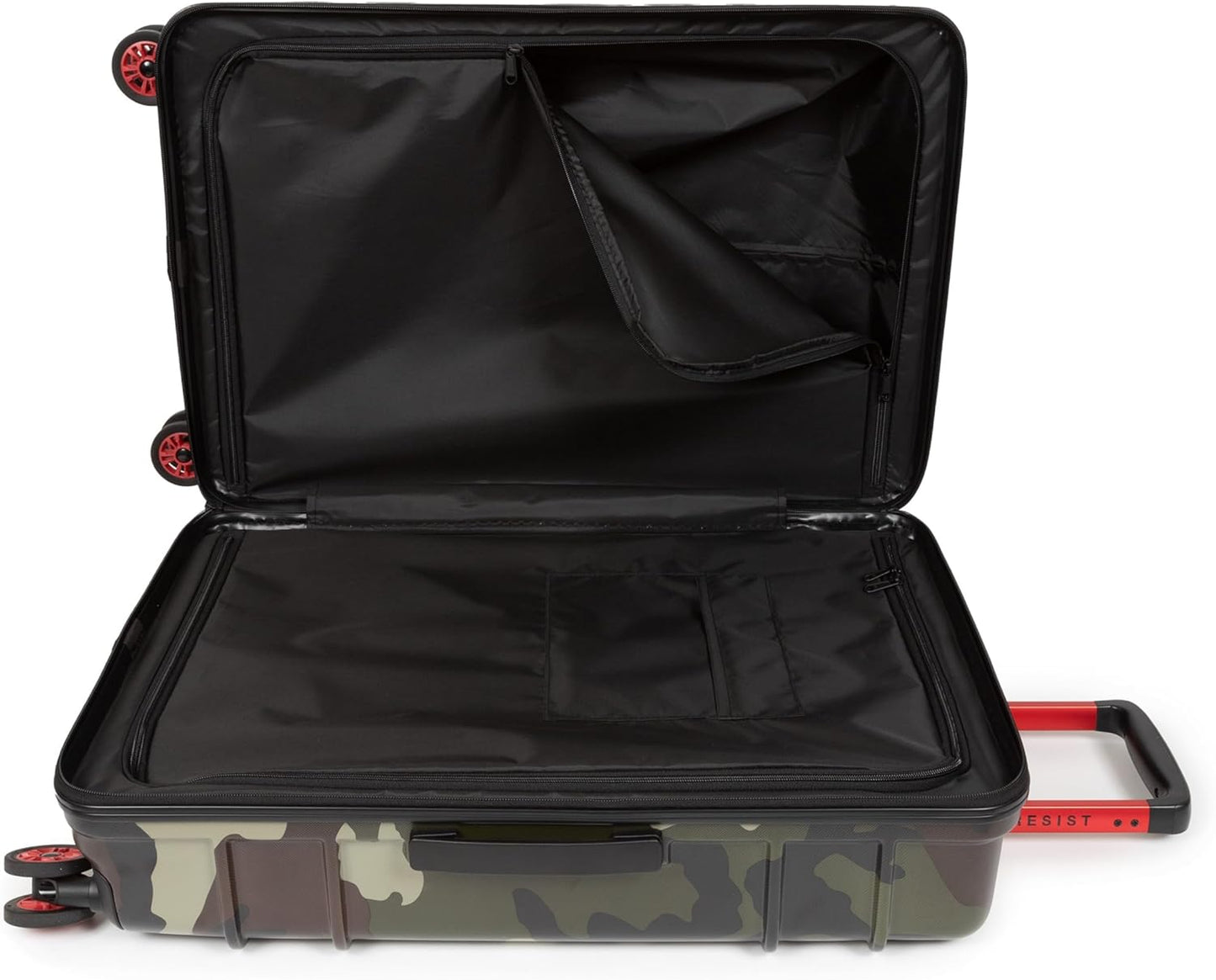 EASTPAK Resist'R Zip M – 63L Hardshell Suitcase with Dual Compartments, TSA Lock, Silent 360° Spinner Wheels & Water-Resistant Design, Camo