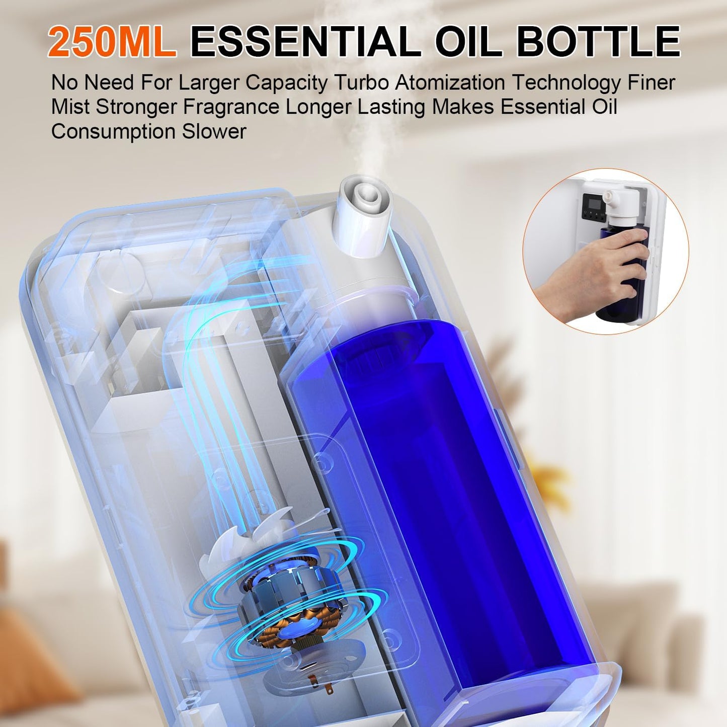 Smart Essential Oil Diffuser for Large Spaces, 250mL Capacity Covering 2300 sq.ft, Programmable Timer, for Home Office Commercial Aromatherapy, White