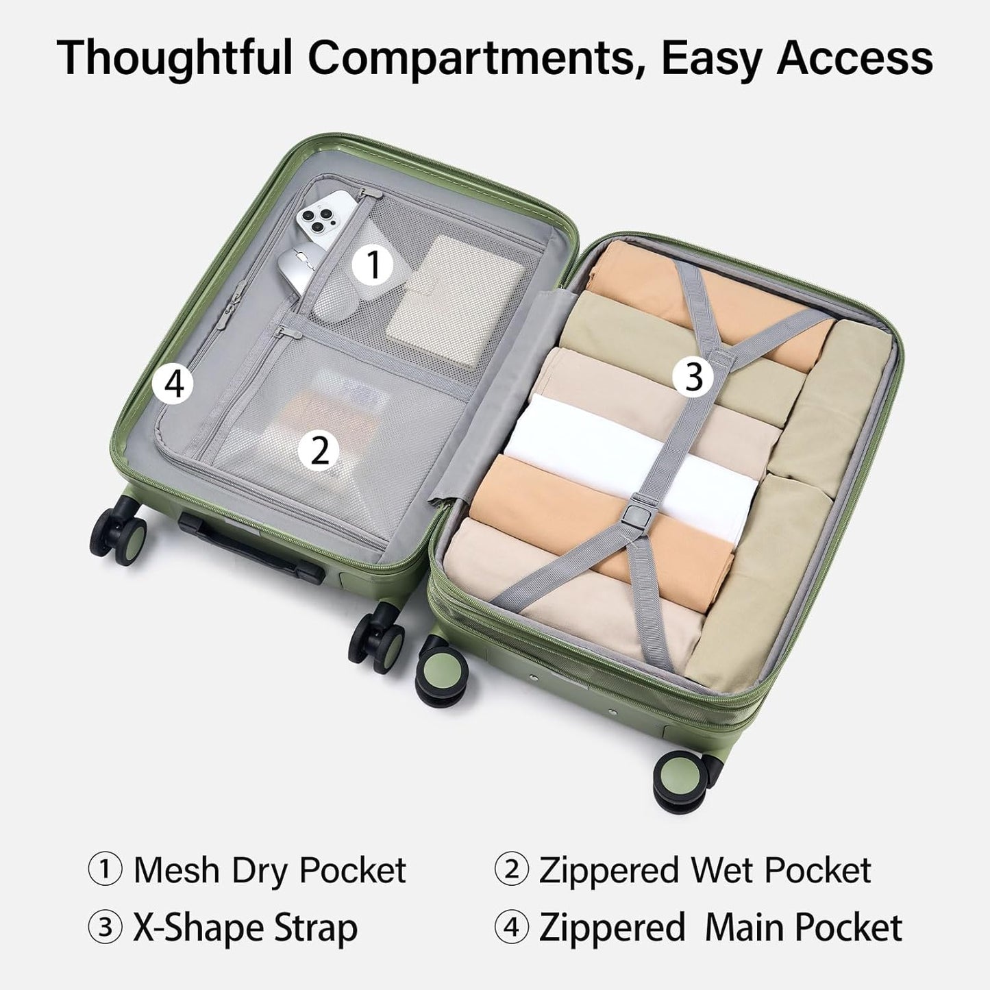 Hanke Expandable 24 Inch Luggage with Spinner Wheels, Hardside Medium Checked luggage, All-PC Hard Shell Suitcase, TSA Lock, Lightweight Checked-Medium (Bamboo Green, 76L)