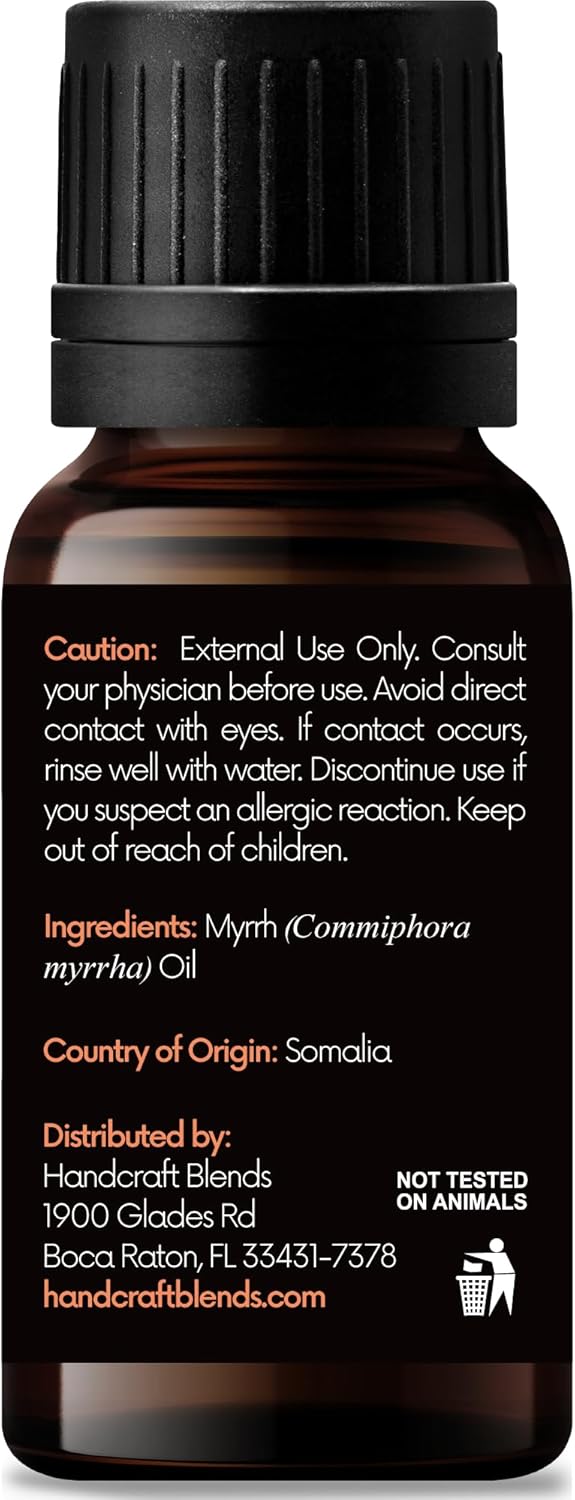 Handcraft Blends Myrrh Essential Oil – 0.33 Fl Oz – 100% Pure and Natural – Premium Grade Essential Oil for Diffuser and Aromatherapy, Skin, Massage, Candle and Soap Making Fragrance