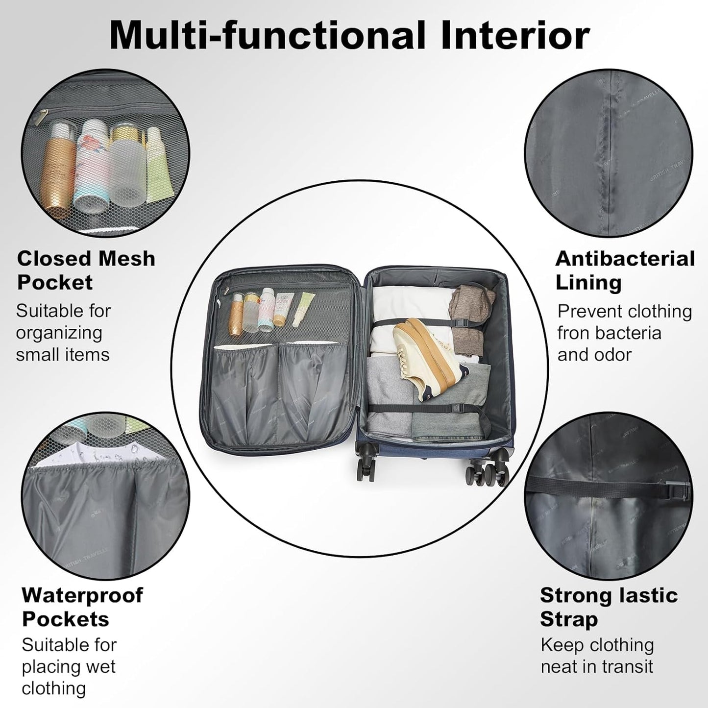 Kono 28 Inch Softside Expandable Checked Luggage with 8 Spinner Wheels TSA Lock Softshell Lightweight Business Travel Suitcase for Men and Women, Navy Blue