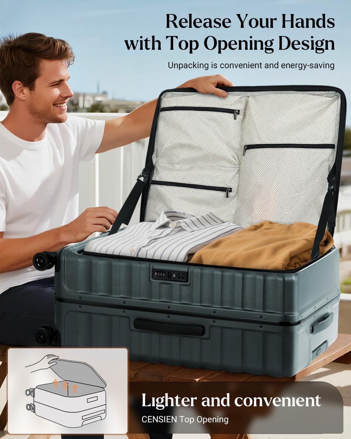 Checked Luggage, 28 Inch Luggage with Spinner Wheels, Large Suitcase with Lightweight PC Hard Shell, Aluminum Frame, Top Opening, YKK Zipper, TSA Lock (Dark Green, 1PC)