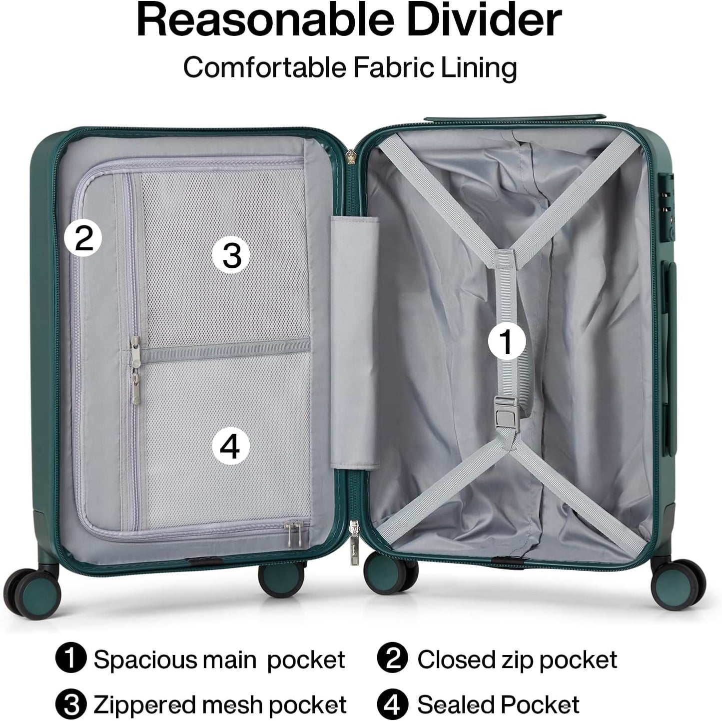 Hanke 24 Inch Checked Luggage with Spinner Wheels Hard Shell Suitcases Lightweight Travel TSA Luggage for Women Men Medium Suitcase(Blackish Green)