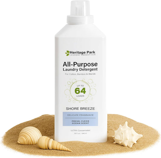 Heritage Park Luxury Laundry Detergent | Dermatologist Tested Plant based Natural & Enzyme Laundry Detergent | Sensitive Skin Friendly - Shore Breeze (32 fl oz)