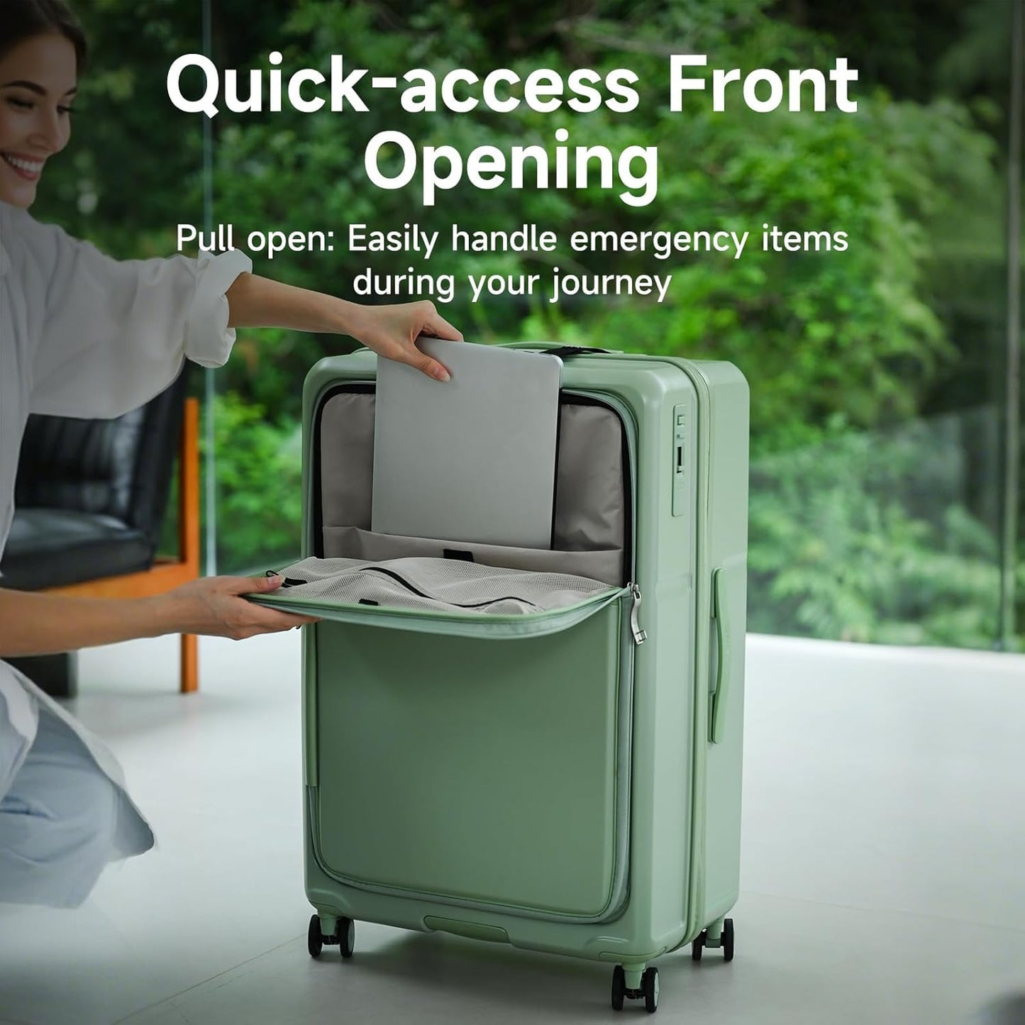 ROAMING Expandable 28-Inch Checked Luggage with Mute Brake Wheels Airline Approved Hard Shell Suitcases with Front Pocket Top Opening Luggage with TSA Lock for Short Business Travel, Jade cyan