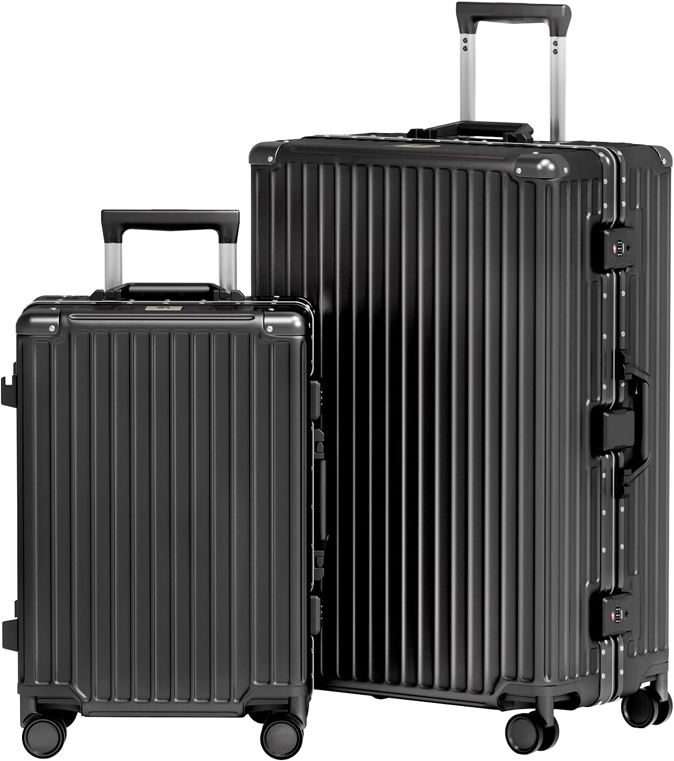 AnyZip Luggage Sets 2 Piece Aluminum Frame Carry On and Checked Suitcase PC ABS Hard Shell TSA Lock No Zipper(Black, 20/28)