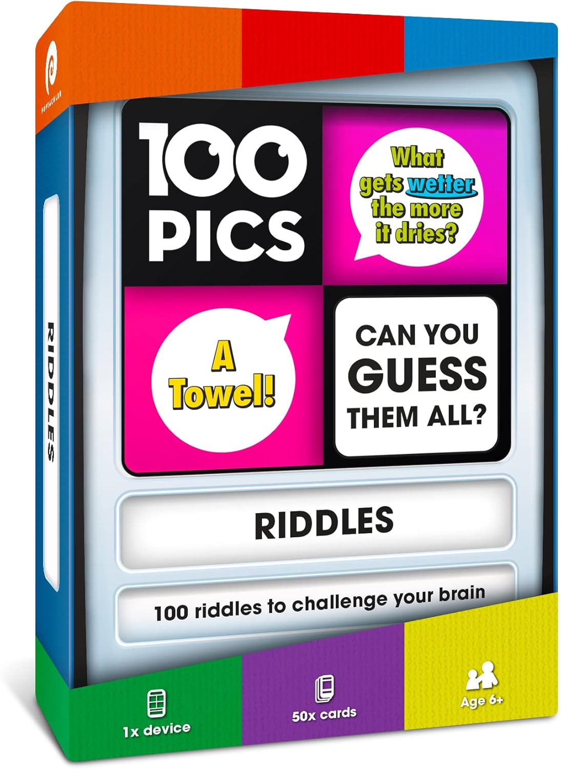 100 PICS Riddles Travel Game - Guess 100 Riddles | Flash Cards with Slide Reveal Case | Card Game, Gift, Stocking Stuffer | Fun for Kids and Adults | Ages 6+