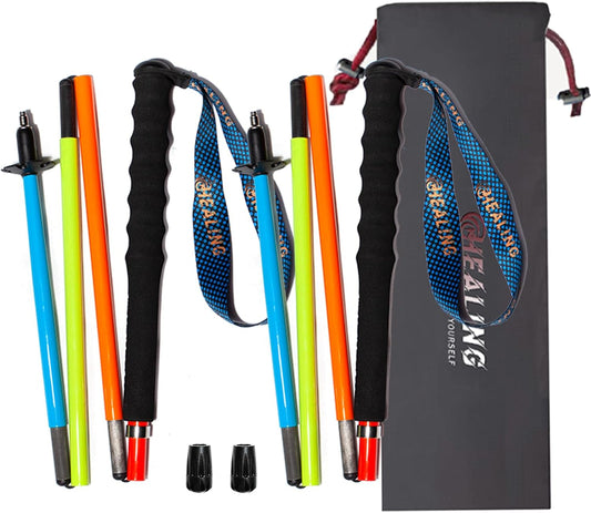 Carbon Fiber Trekking Poles 2-Pack - Ultra Lightweight 10oz, Collapsible 3-Piece Folding Design with Anti-Shock, Moisture-Wicking Cork Grips for Hiking, Mountaineering