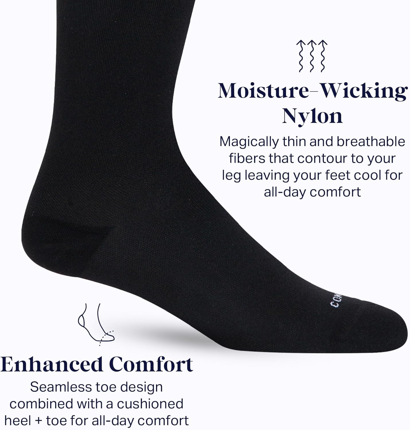 Comrad Nylon Knee High Socks - 15-20mmHg Graduated Compression Socks - Soft & Breathable Support Unisex Socks