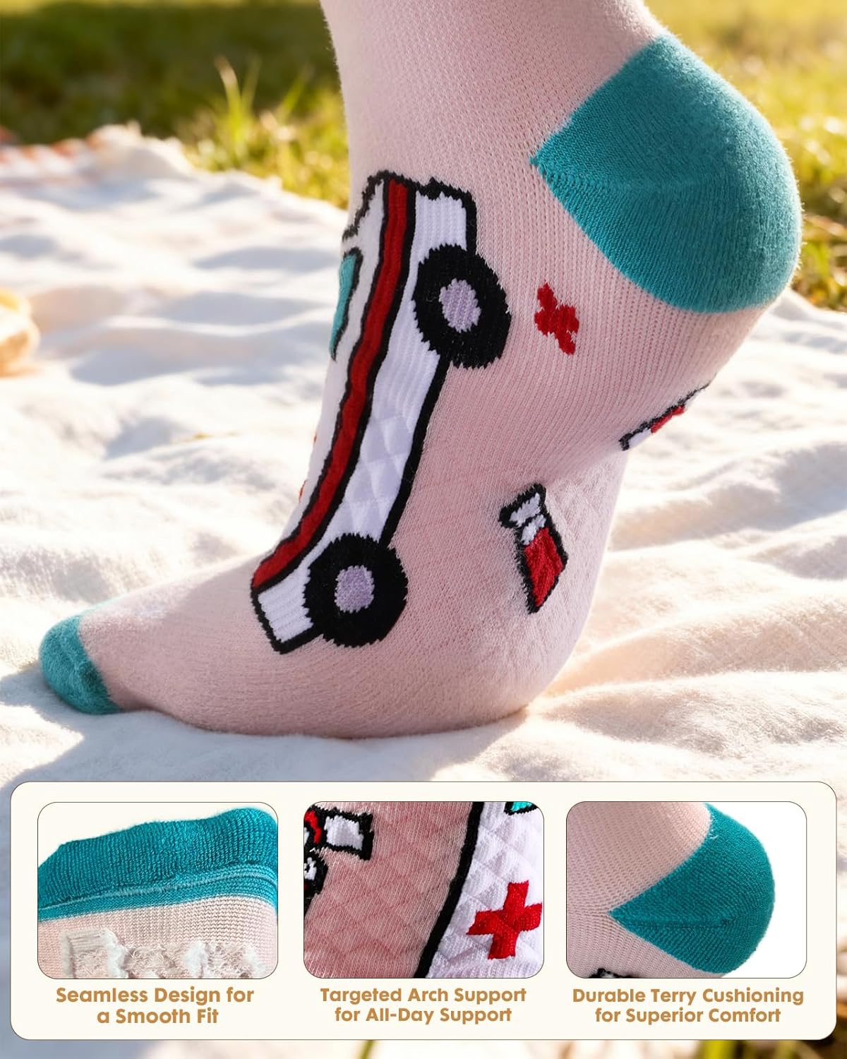 Cotton Compression Socks for Women Men - 2 Pairs 20-30mmHg Circulation Grid Arch Support Socks, Breathable