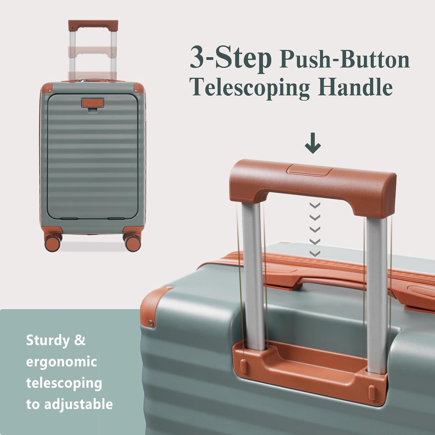 Merax Luggage Sets 3 Piece Front Opening, Hardside Lightweight Carry on Suitcase with Cup Holder USB Port,Durable Expandable Luggage with Bags Spinner Wheels and TSA Lock,Grey Green