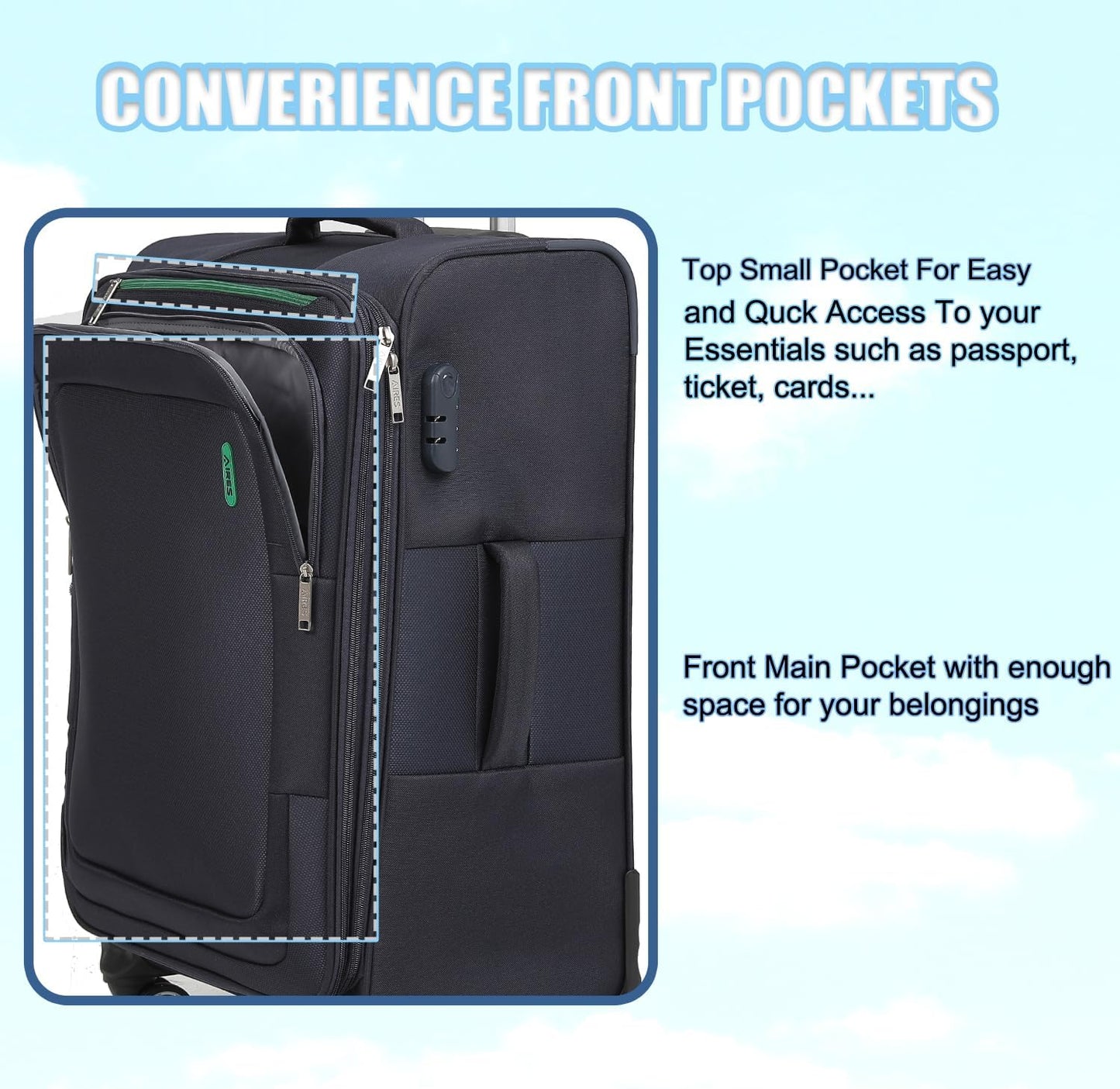 Softside Luggage Sets, Extra Large Expandable Suitcase Sets With Spinner Wheels and Combination Lock Red Luggage For Long Time Overseas Journey (Navy Blue) 22inch, 26inch, 30inch