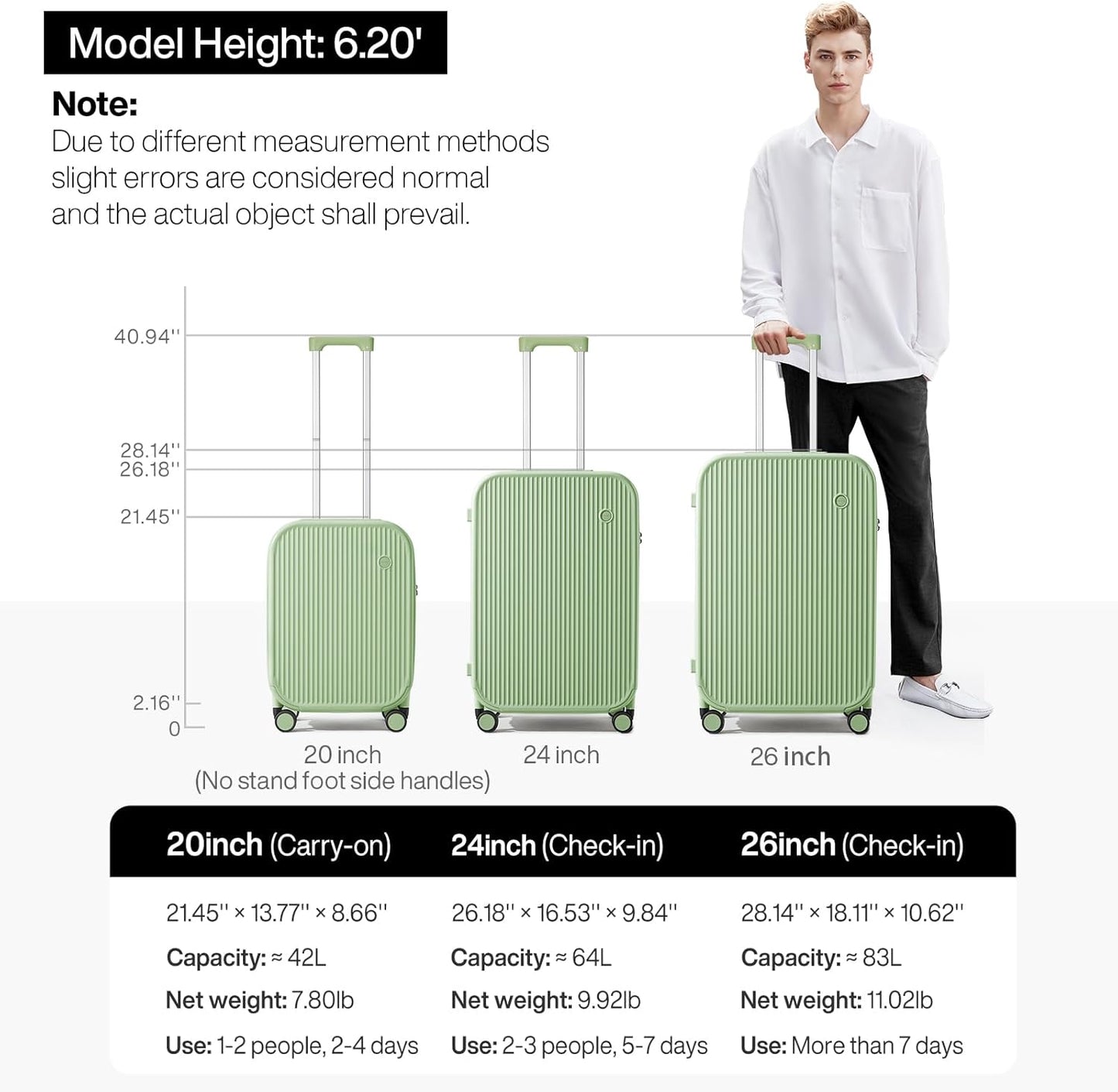 mixi Checked Luggage with Cup Phone Holder Hard Shell Rolling Travel Suitcase with Spinner Wheels,26 Inch Avocado Green