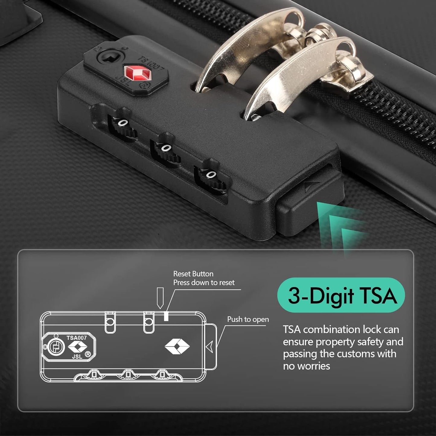 AnyZip Luggage Sets 3 Piece Hardshell Suitcase Set PC ABS Lightweight Travel Suitcases with 4 Double Spinner Wheels TSA Lock 20 24 28 Inch Black