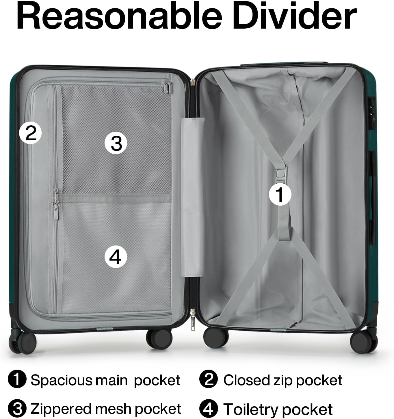 Hanke 24 Inch Luggage Suitcases With Spinner Wheels Lightweight PC Hard Shell Rolling Suitcase With Travel Lock,Checked-Medium 24-Inch(Blackish Green)