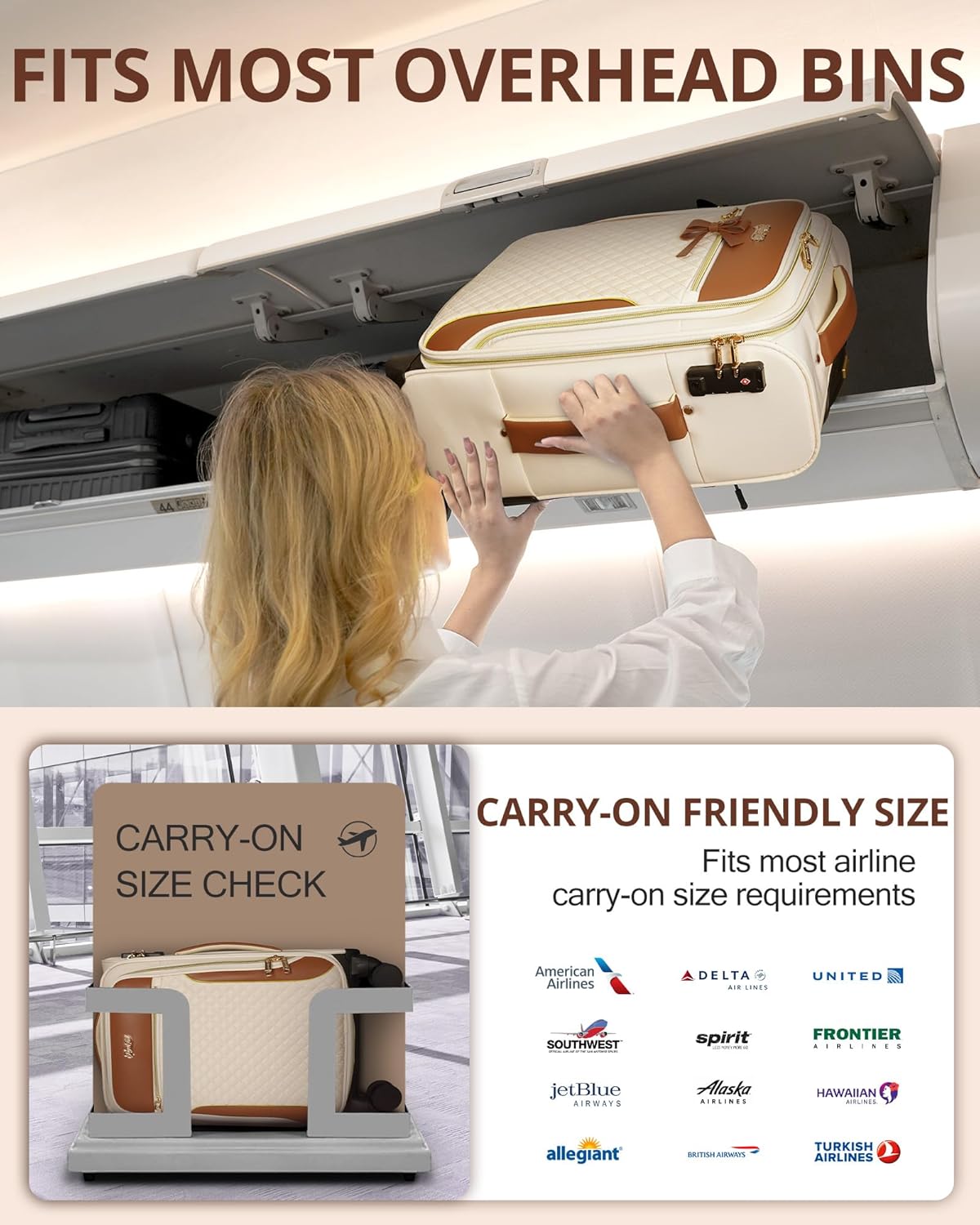 Carry On Luggage 22x14x9 Airline Approved, 20 Inch Softside Suitcase with 4 Pcs, Lightweight Luggage for Women with TSA Lock and 4 Spinner Wheels, Soft Side Carry-on Suitcases for Travel, Beige