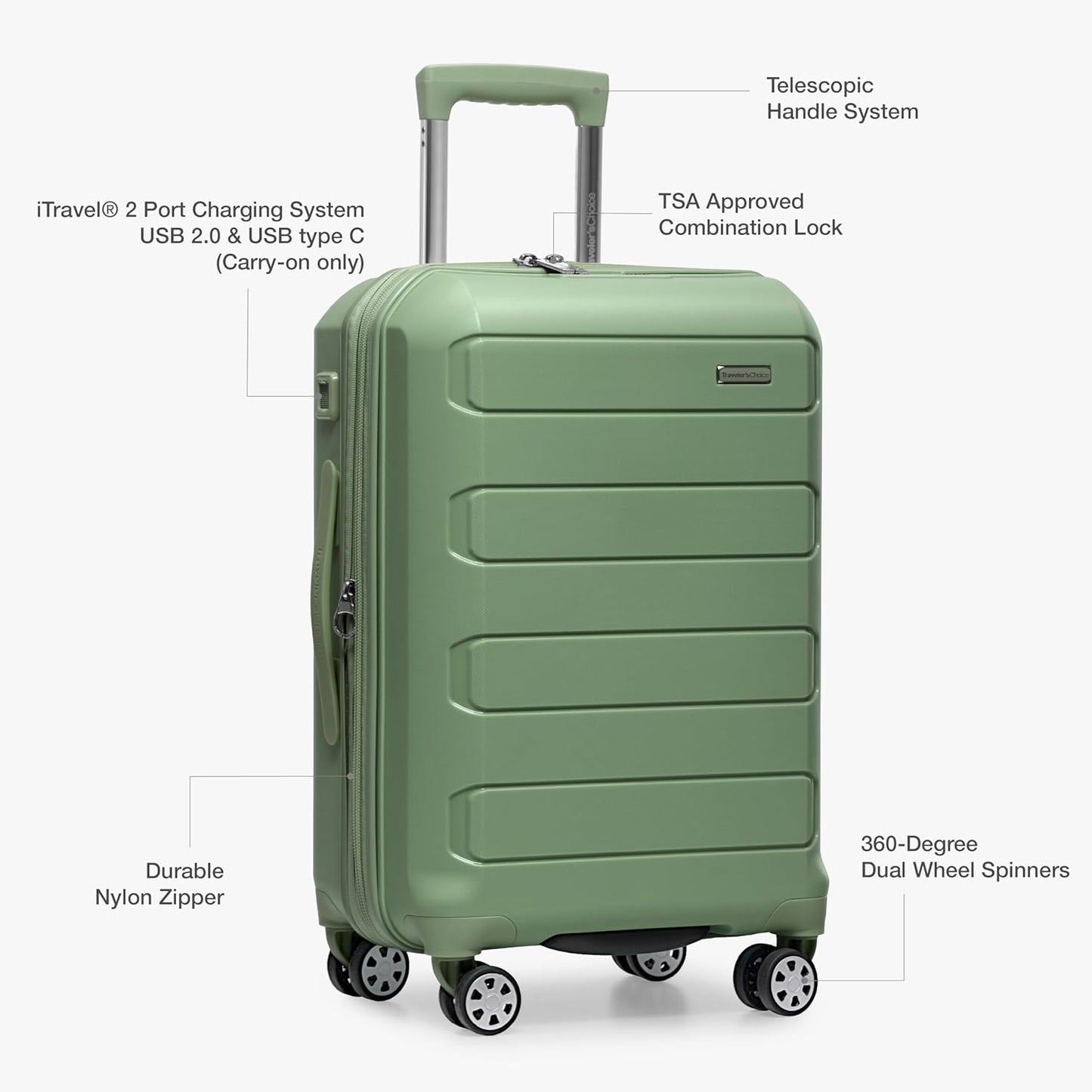 Traveler's Choice Pagosa Indestructible Hardshell Expandable Spinner Luggage, Green, 30-Inch Large