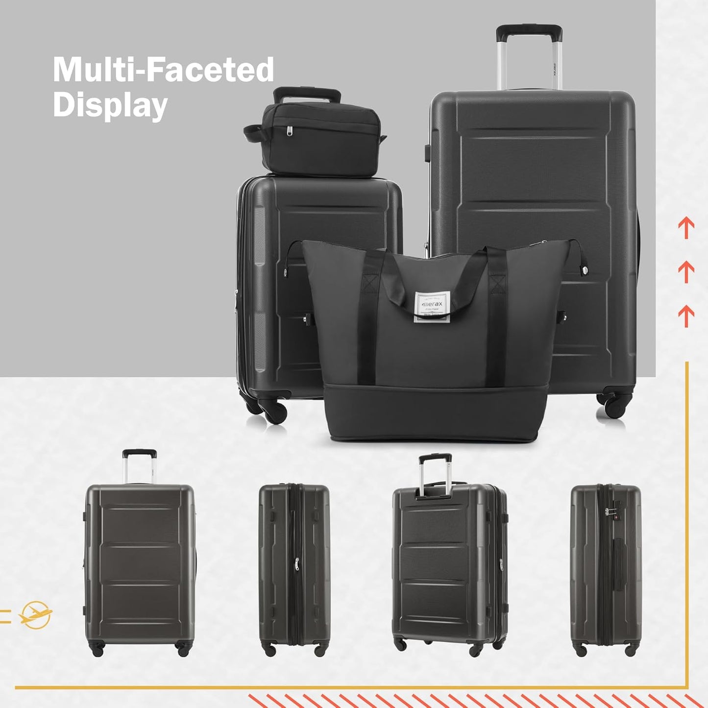 Merax Luggage Sets 2 Piece Suitcase Set, Hardshell 20 IN & 24 IN Suitcase Set with Duffel Bag, Travel Suitcases with Spinner Wheels and TSA Lock(Dark Gray)