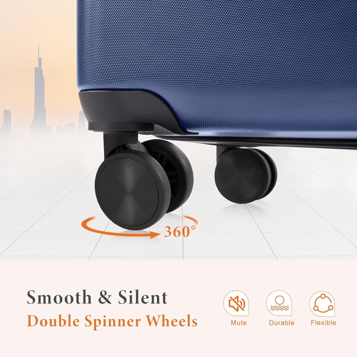 Sweetcrispy Luggage Spinner Wheels Lightweight Expandable Travel Hard Shell Suitcases with TSA Lock, Navy Blue, 3-PCS Set (20/24/28 inch)