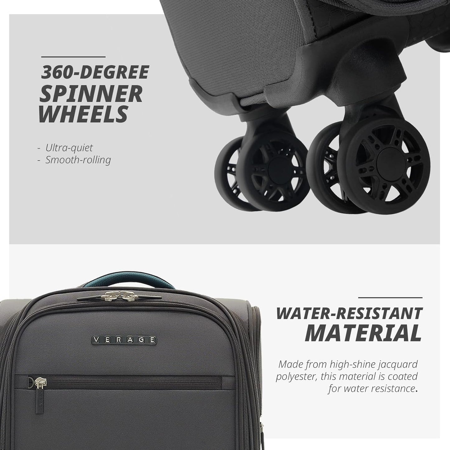 Verage Under Seat Luggage with Wheels, Softside Small Suitcase Spinner Carry On Luggage Bags for Airlines Airplanes Short Trip Men Women (Grey, 14.5-Inch Plus Underseat)