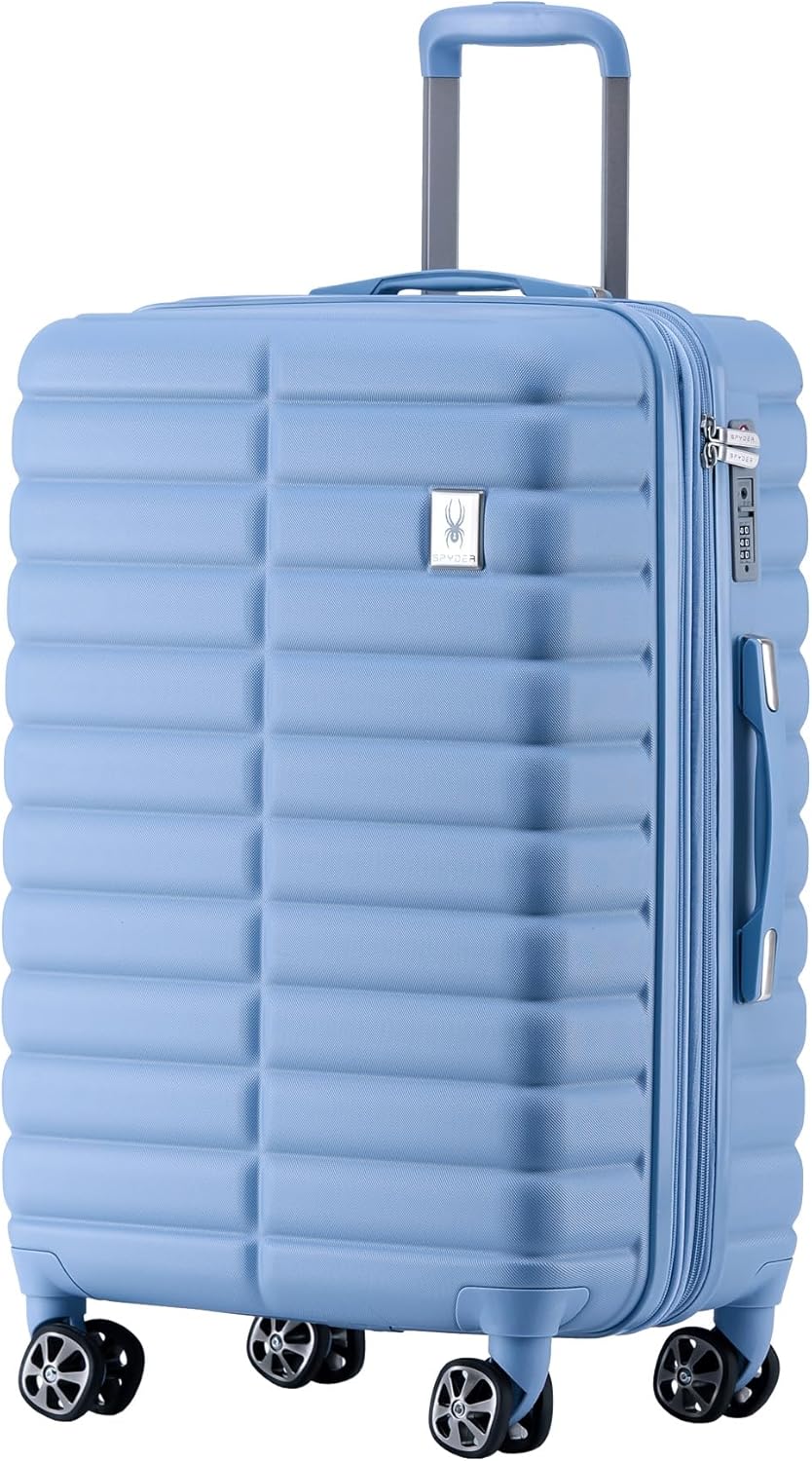 Spyder 25" Hardside Medium Checked Luggage, Durable Lightweight Hardshell Suitcase with 360° Spinner Wheels, Expandable for up to 20% More Space, TSA Approved Lock, Blue Drift