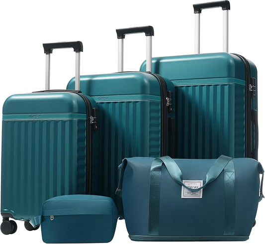 Merax 3 Piece Luggage Sets, Hardside Lightweight Carry on Suitcase,Durable Expandable Luggage with Travel Bags Spinner Wheels and TSA Lock,Dark Green