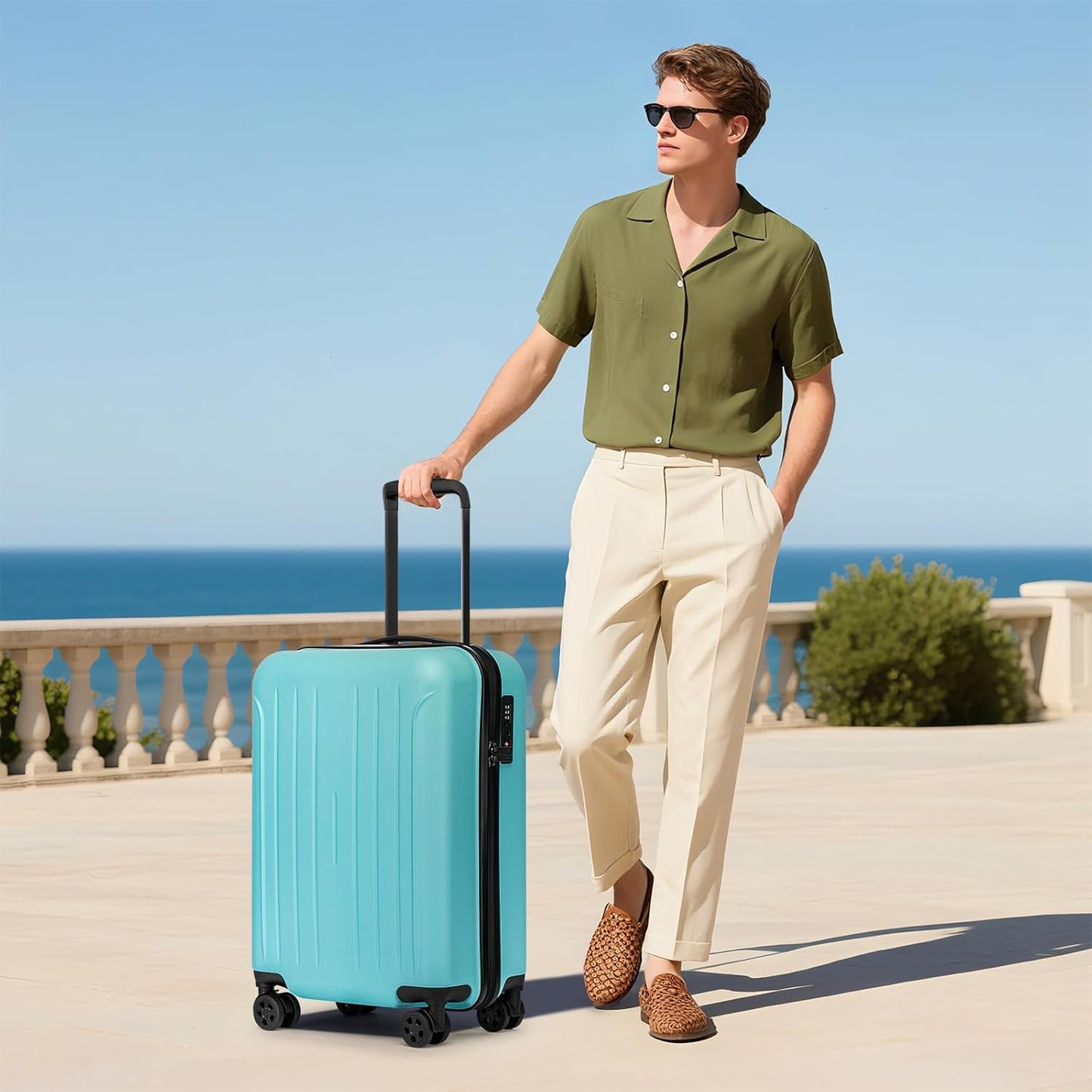 KYME Carry on luggage 22x14x9 Airline Approved Suitcase Hardshell With Double Spinner Wheels, PC+ABS TSA Lock Travel Luggage (Mint Green, 20" Carry On)