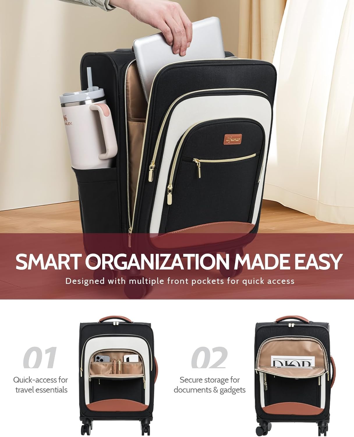 Carry On Luggage 22x14x9 Airline Approved, 20 Inch Softside Suitcase with 360° Spinner Wheels & TSA Lock, Ultra-Lightweight Water-Resistant Large Capacity Luggage for Women & Men