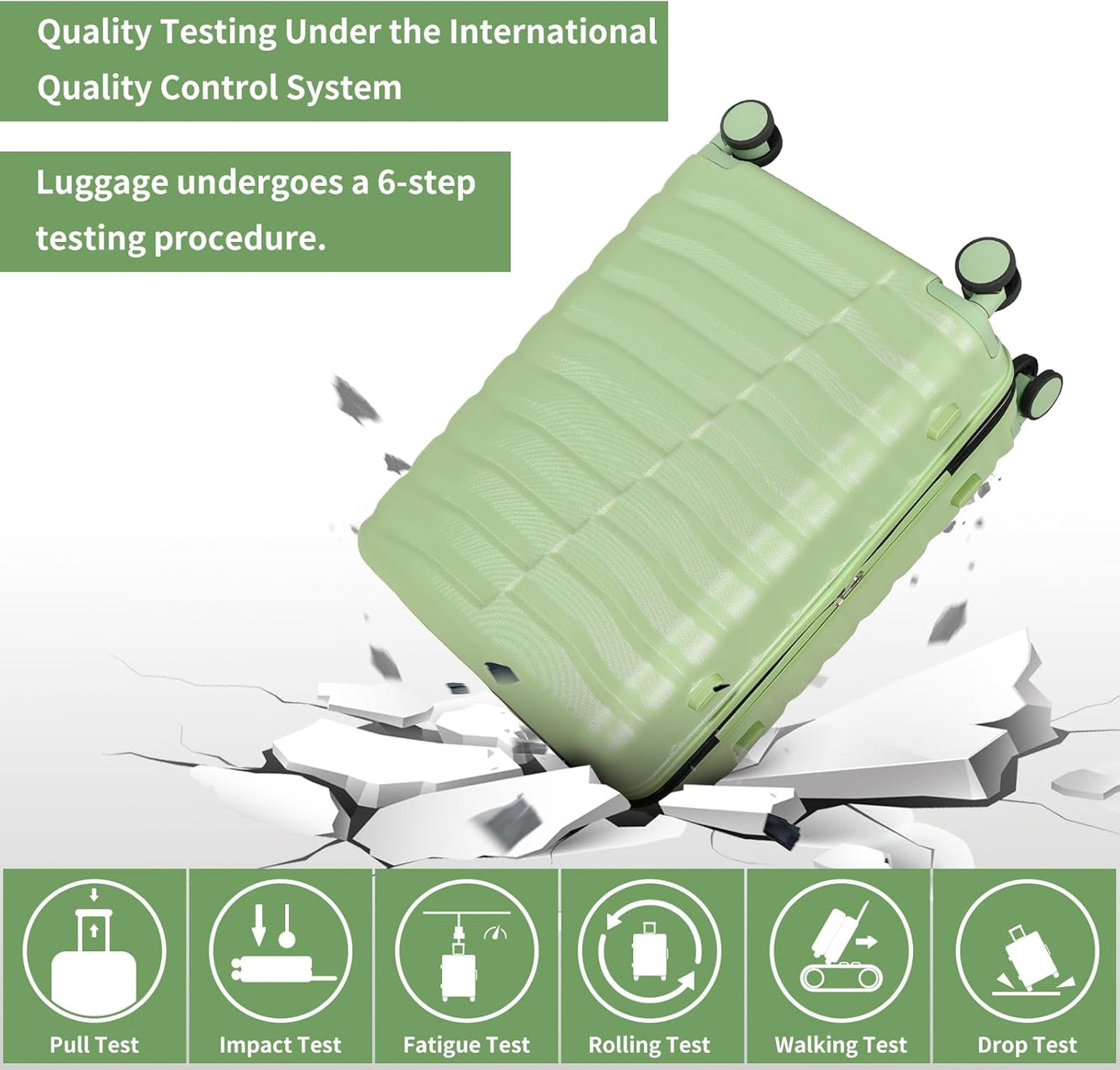 Lightweight Luggage with Spinner Wheels & YKK Zipper, 3-Piece Travel Suitcase ABS+PC Hardshell Luggage Set with TSA Lock, Light Avocado Green (20+24+28 inch)