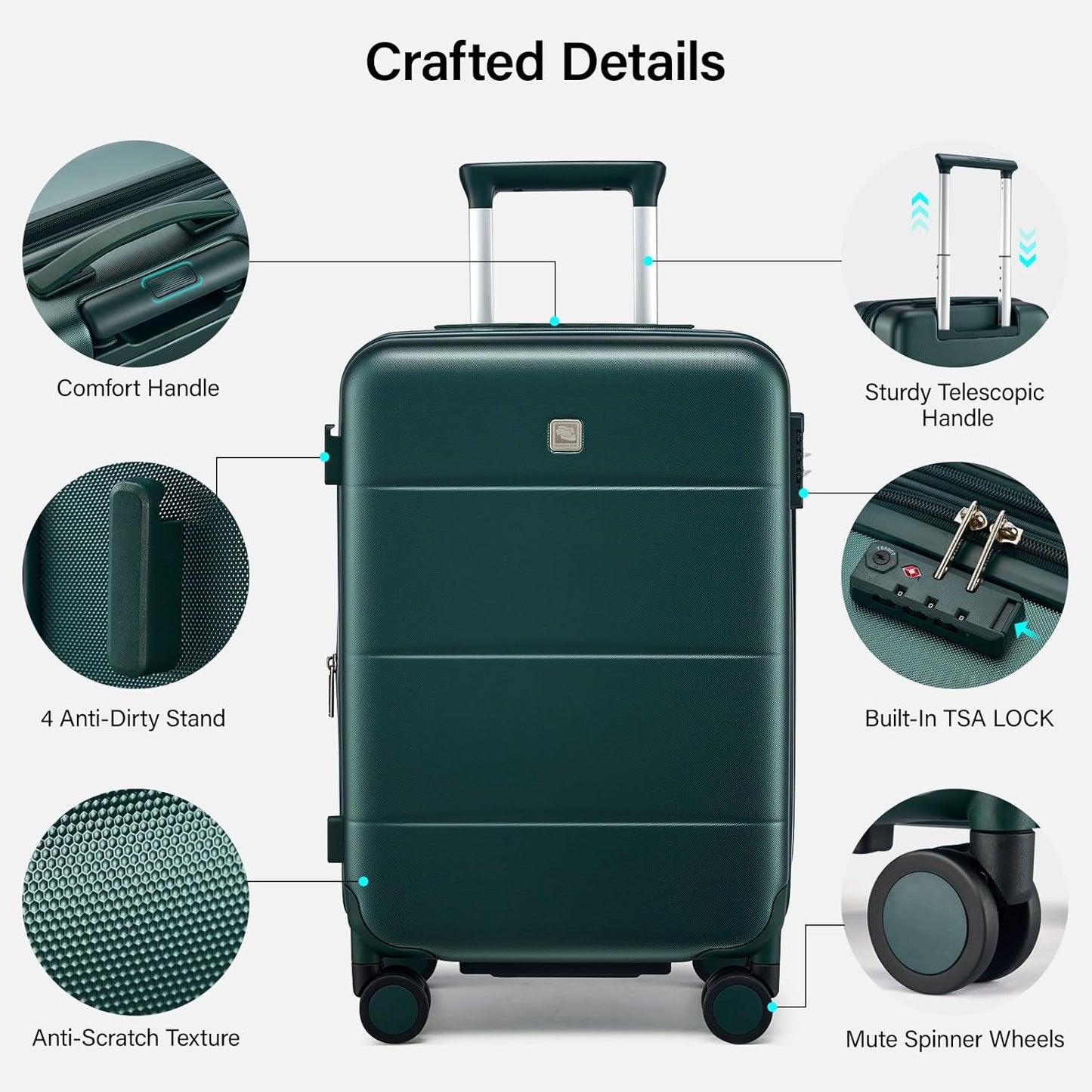 Hanke Expandable 24 Inch Luggage with Spinner Wheels, Hardside Medium Checked luggage, All-PC Hard Shell Suitcase, TSA Lock, Lightweight Checked-Medium (Blackish Green, 76L)