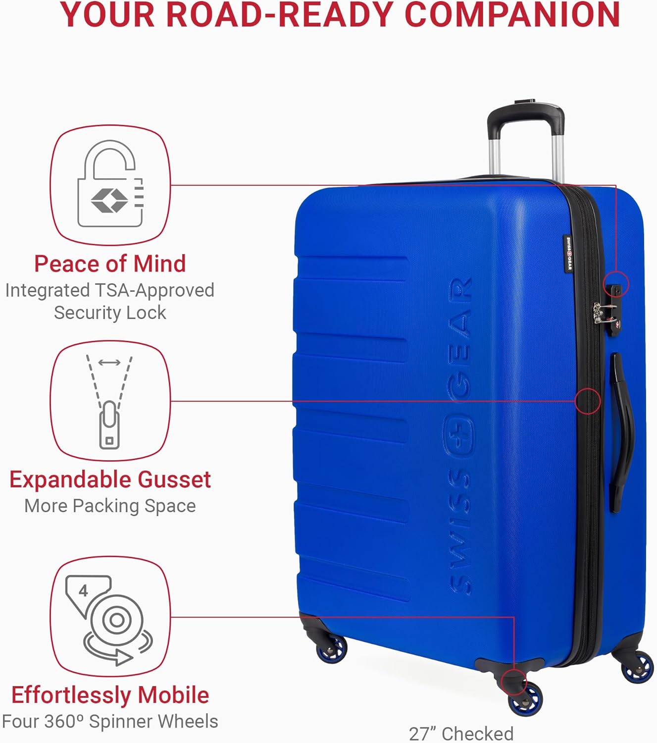 SwissGear 7366 Signature Hardside Expandable Luggage with Spinner Wheels, TSA Lock, Cup-Holder, Cobalt, 3-Piece Set (19/23/27)