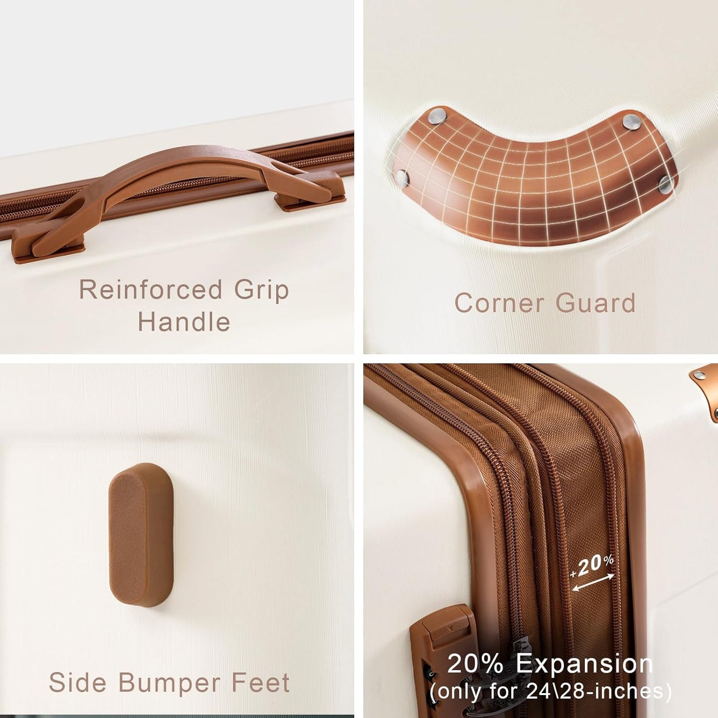 Merax Luggage Sets 2 Piece Suitcases with Wheels, Hardshell ABS Expandable and Lightweight, TSA Lock, Spinner Wheels, Carry On Luggage with Corner Guards (20 28 inch White Brown)