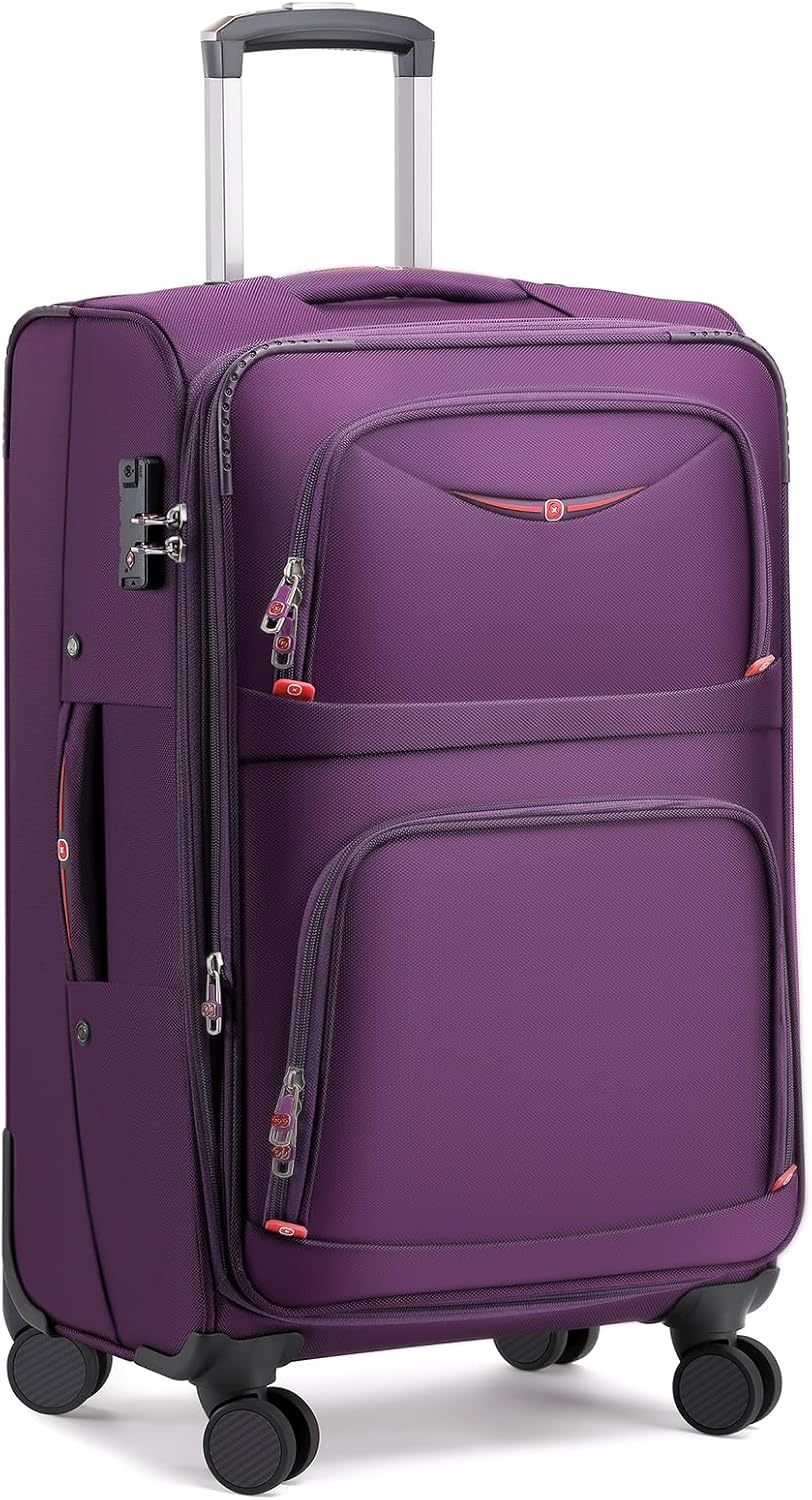 Softside Expandable Luggage with 4 Spinner Wheels, Durable Checked-Luggage Suicase (Purple, 25-Inch)
