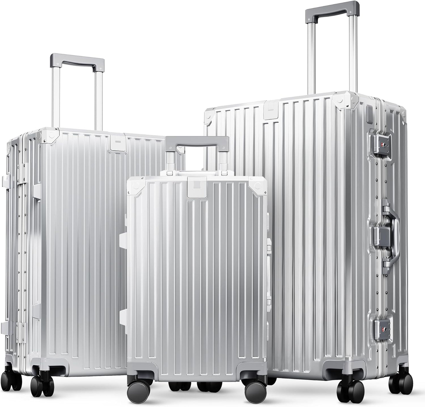 ALPHA CAMP 3 Piece Luggage Sets With Layer Dual Aluminum Frame,TSA Spinner Wheels, 3-Layer PC Hardside Carry on and Checked Lightweight Zipperless Suitcase Sets,Type-C USB Charging Port, Cup Holder