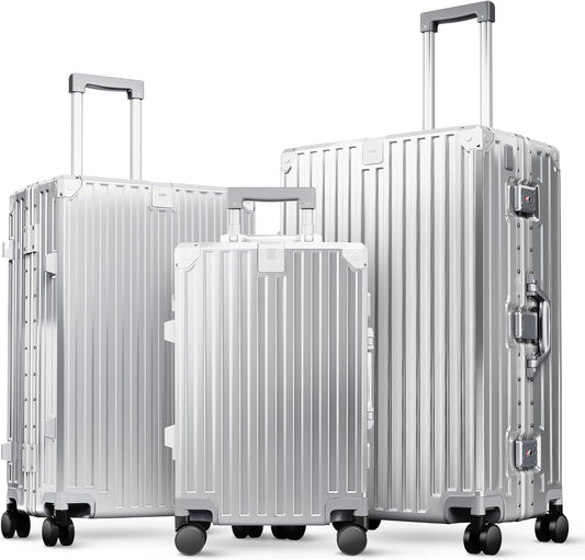 ALPHA CAMP 3 Piece Luggage Sets With Layer Dual Aluminum Frame,TSA Spinner Wheels, 3-Layer PC Hardside Carry on and Checked Lightweight Zipperless Suitcase Sets,Type-C USB Charging Port, Cup Holder