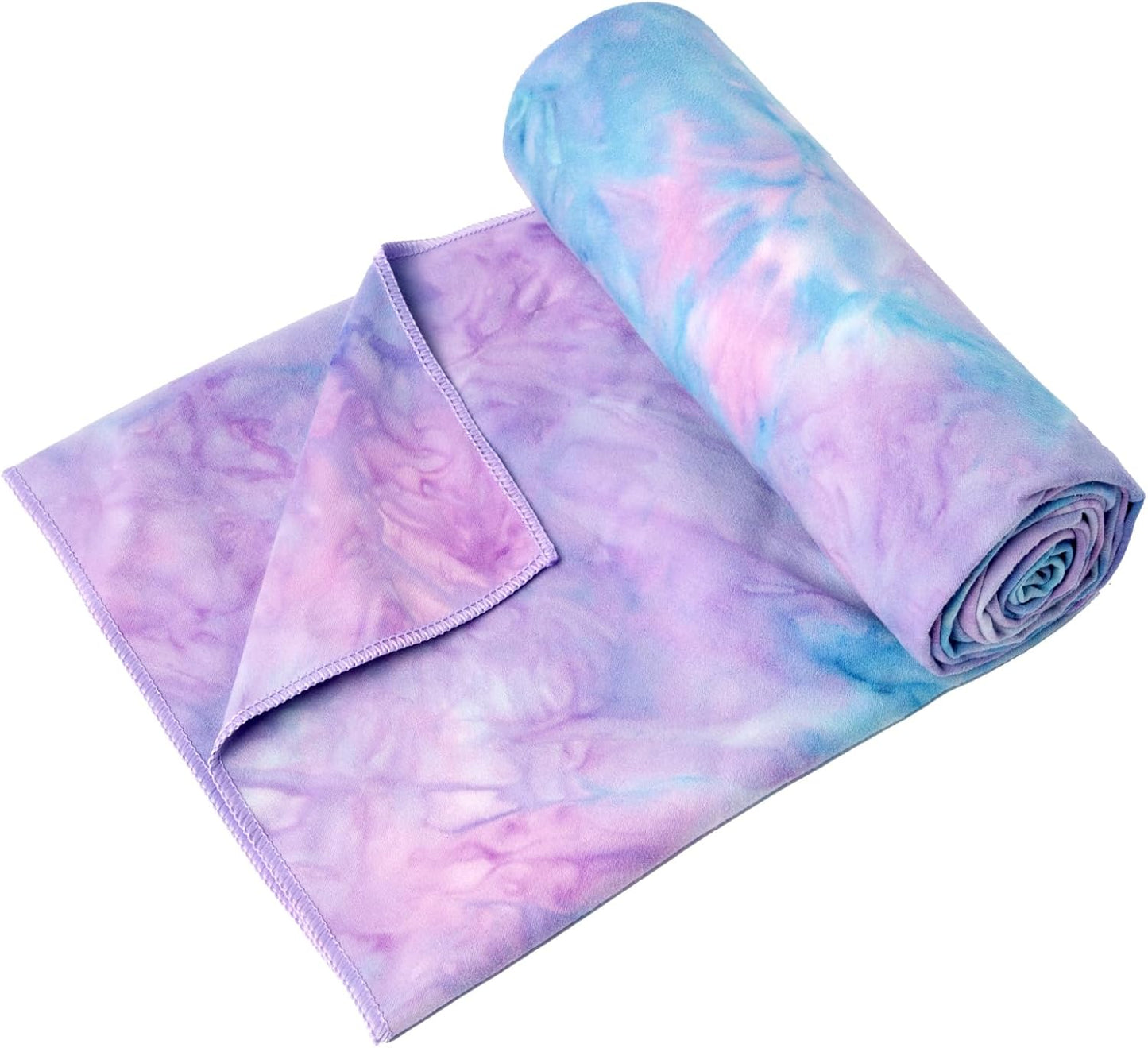 Eunzel 2 Pack Hot Yoga Towel Non Slip Yoga Mat Towel Non-Slip Sweat Absorbent Microfiber Towel for Hot Yoga, Pilates and Workout 72" x 26.5", Purple & Blue/Purple & Green