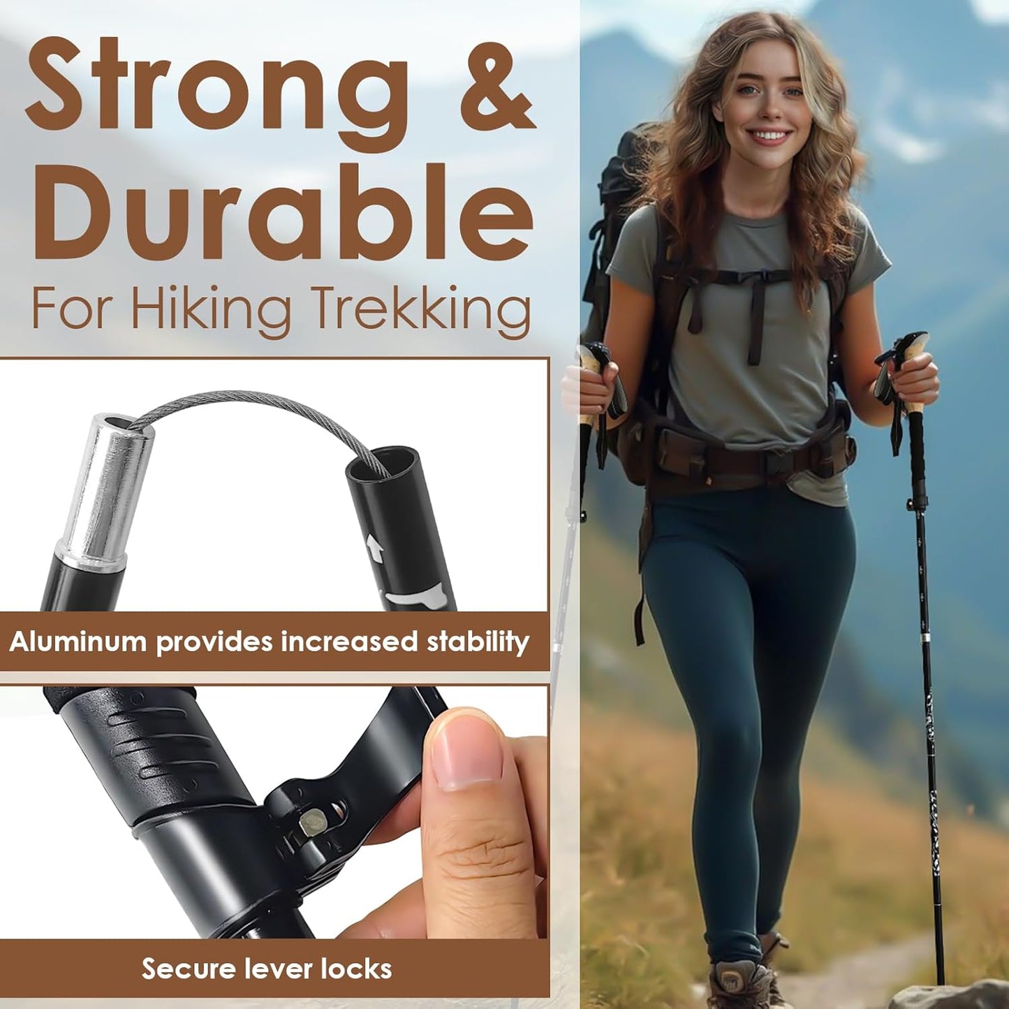 Hiking Poles Collapsible Trekking Poles, Lightweight Folding Walking Stick for Travel with EVA Handle, Walking Stick for Women Men, Adjustable Height, Set of 2