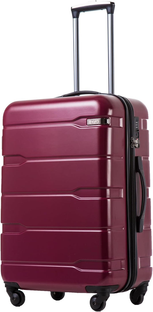 Coolife Luggage PC+ABS Hardshell Suitcase with TSA Lock, Spinner Checked Lightweight (Radiant Pink, 24in)