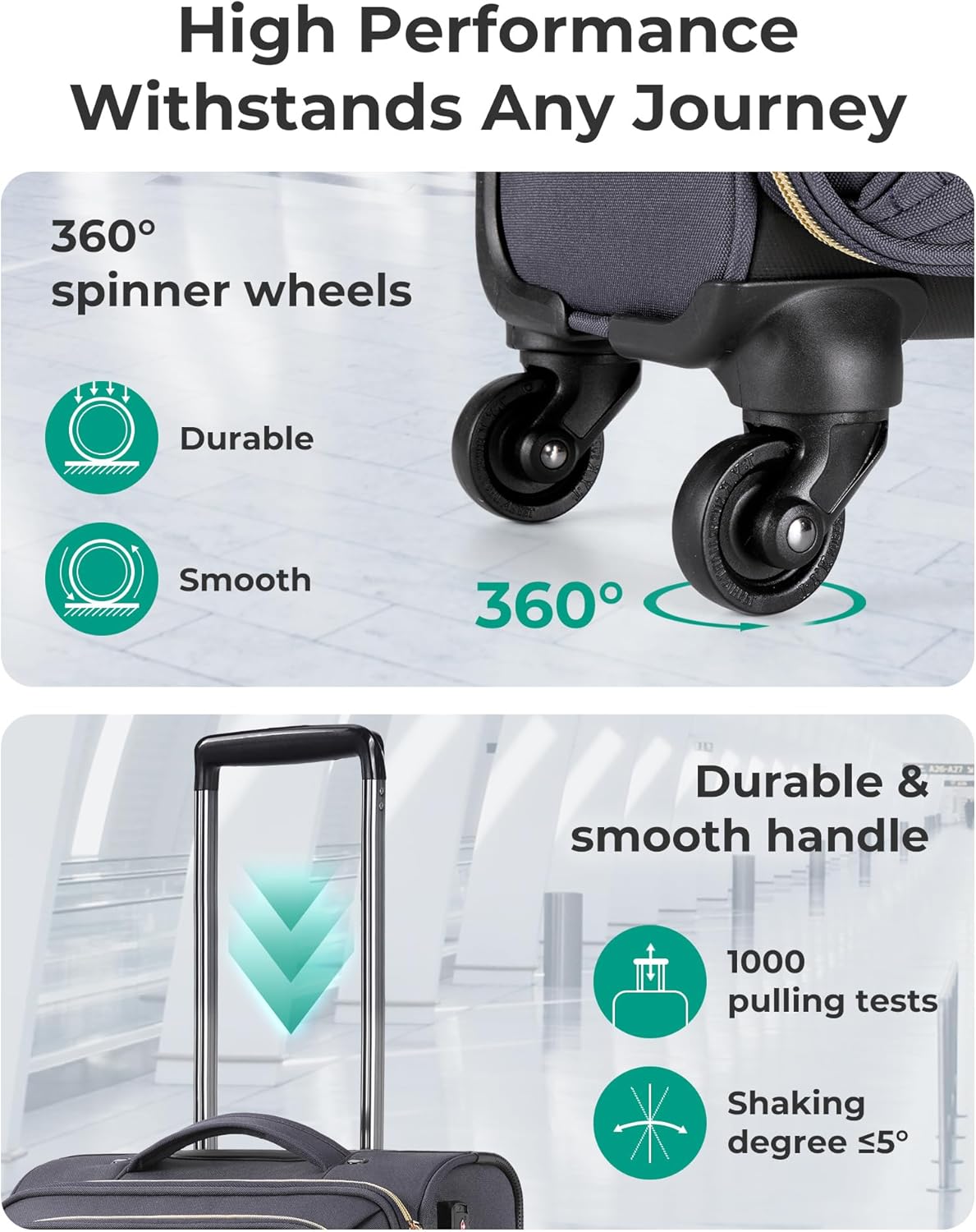 BAGSMART Underseat Carry On luggage Airline Approved, 16-inch Small Softside Underseater Travel Suitcase with Spinner Wheels Overnight Bag Small Rolling Carry-on for Women Men Weekender,Grey