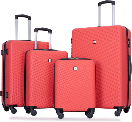4-Piece Hardside Luggage Set with TSA Lock, Lightweight ABS Suitcases With Spinner Wheel Scratch Resistant, 16/20/24/28 inch, Vibrant Red
