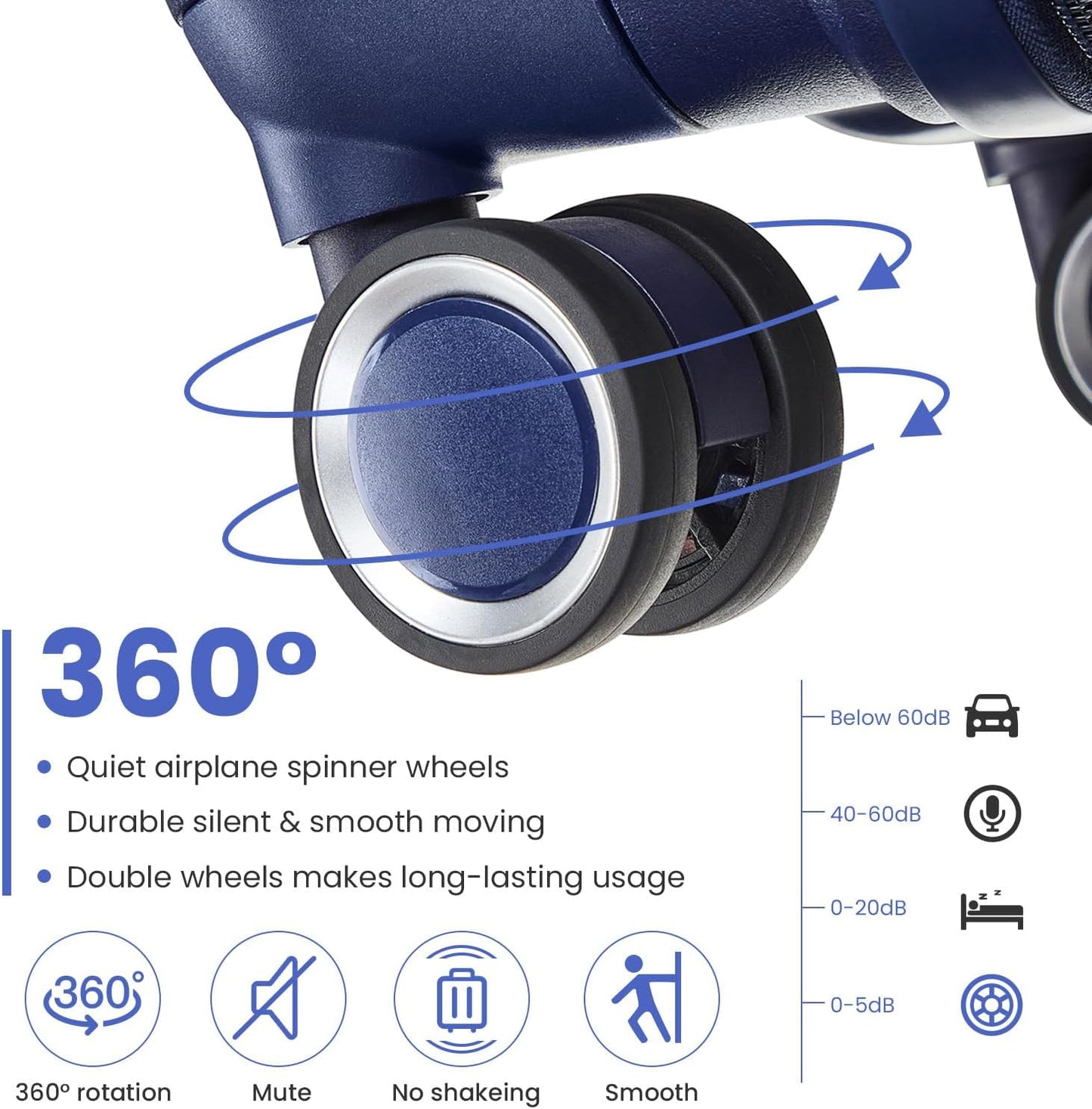 4-Piece Expandable Hardshell Luggage Set with TSA Lock (14/20/24/28) - Lightweight PP Suitcases, 360° Silent Spinner Wheels and Durable 100LB Handle for Air Travel (D# Navy Blue)