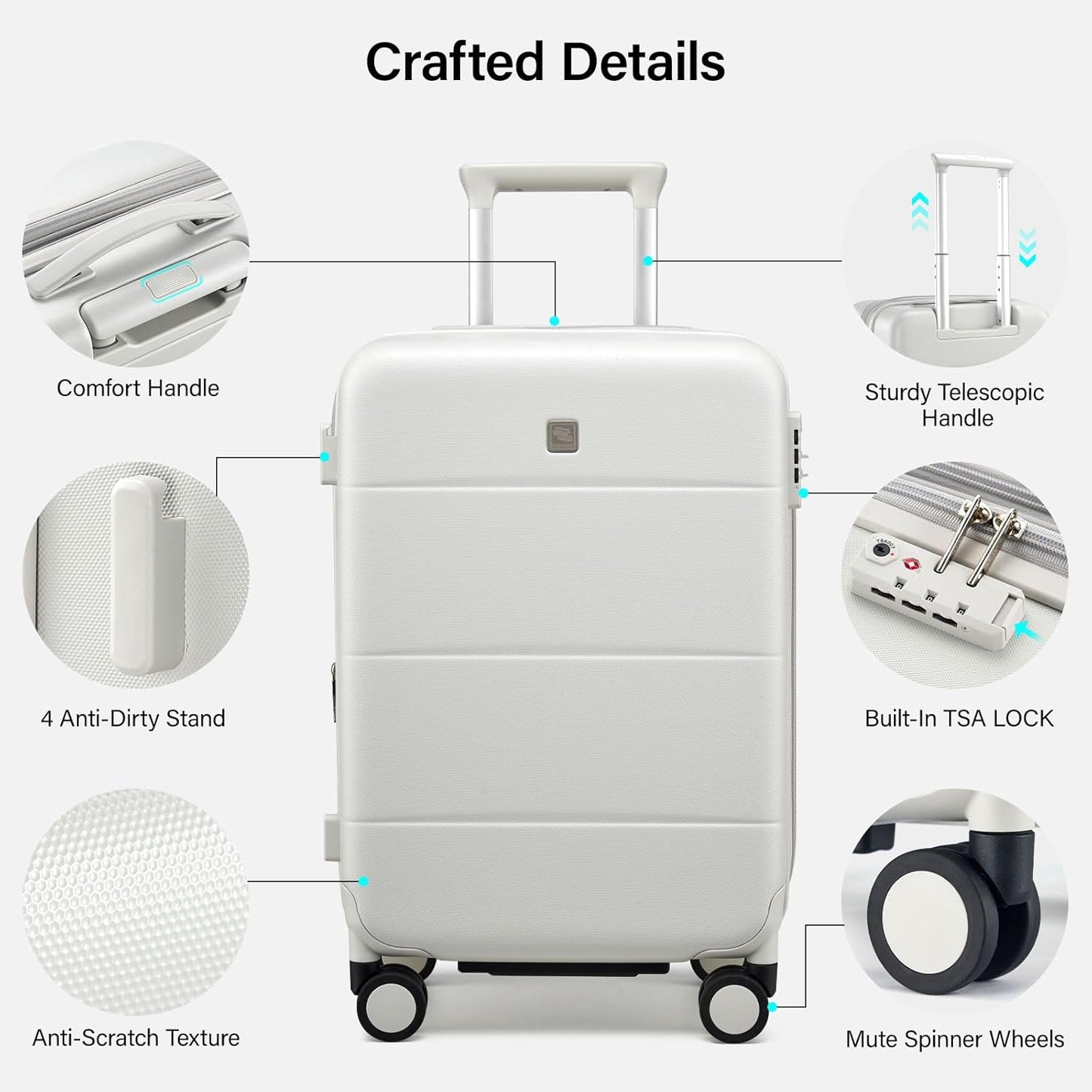 Hanke Expandable 24 Inch Luggage with Spinner Wheels, Hardside Medium Checked luggage, All-PC Hard Shell Suitcase, TSA Lock, Lightweight Checked-Medium (Smoke White, 76L)