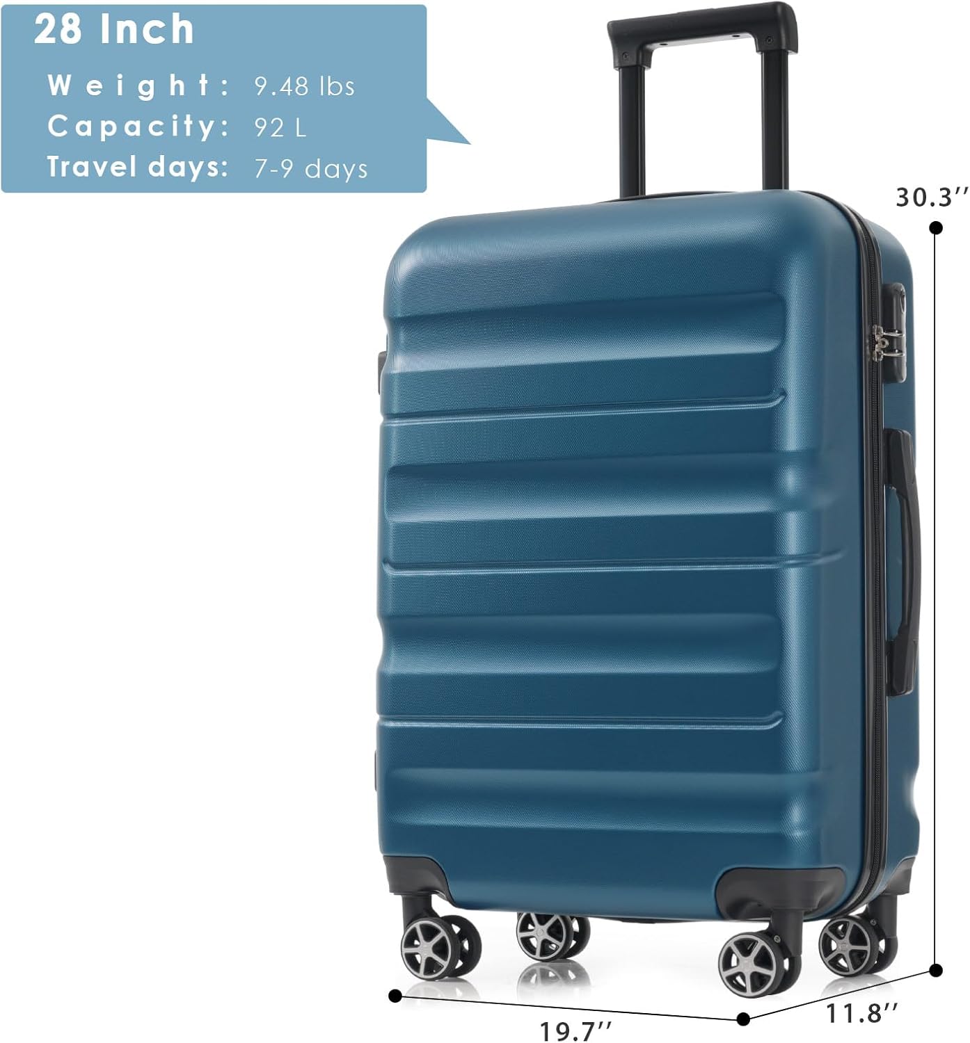 Merax 28 Inch Luggage Hardshell ABS Large Suitcase with Spinner Wheels Lightweight Durable Travel Checked Luggage for Road Trips Ink Blue