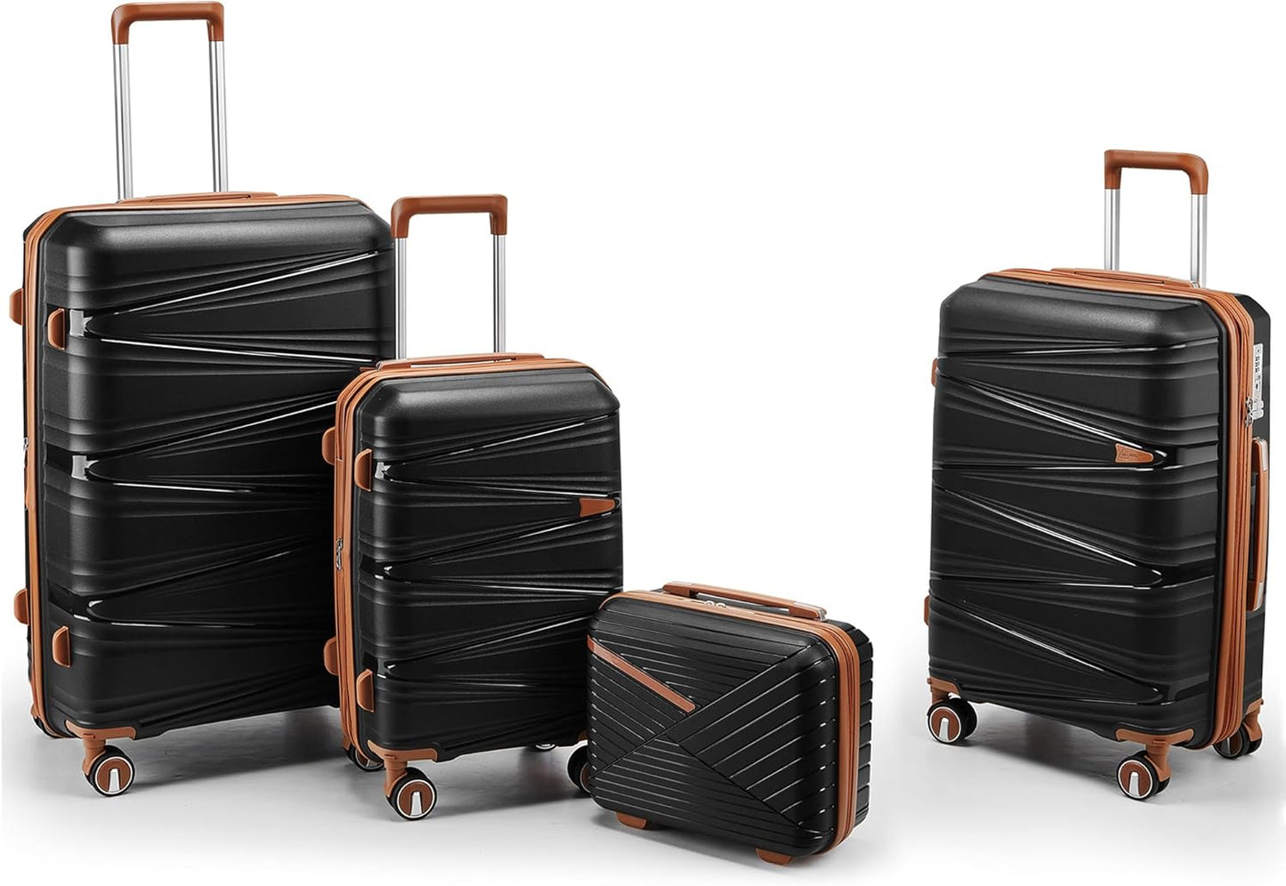 4-Piece Expandable Hardshell Luggage Set with TSA Lock (14/20/24/28) - Lightweight PP Suitcases, 360° Silent Spinner Wheels and Durable 100LB Handle for Air Travel (Black)