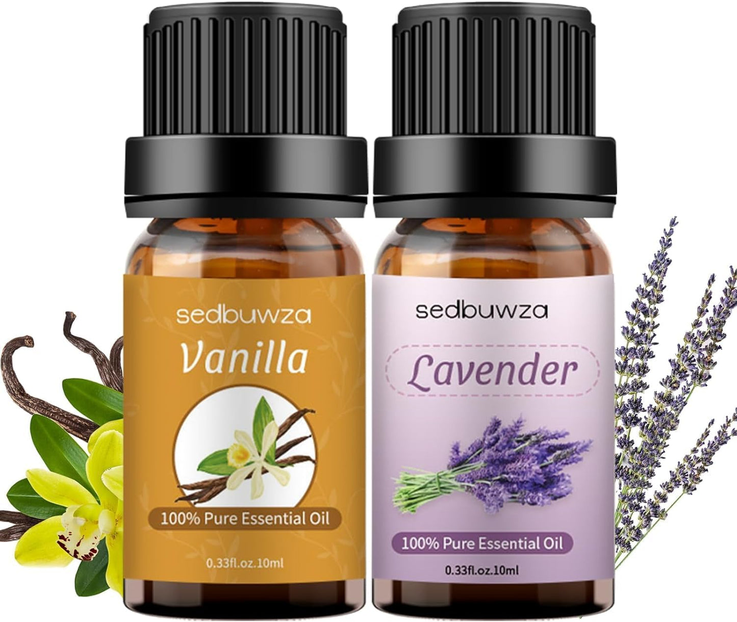 Sedbuwza Vanilla Lavender Essential Oil Set, Vanilla Fragrance Oil Lavender Scent Oil Set for Diffuser, Aromatherapy, Massage, Soap, Candle Making 2 x 10 ml
