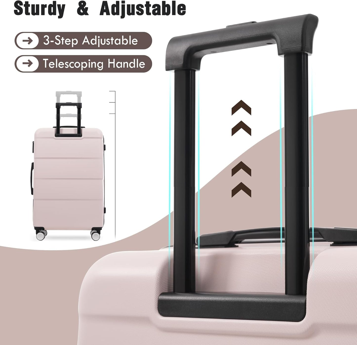 Merax Luggage Sets of 3 Piece Carry on Suitcase Airline Approved,Hardcase Suitcase Set with Double Spinner Wheels,Light Pink