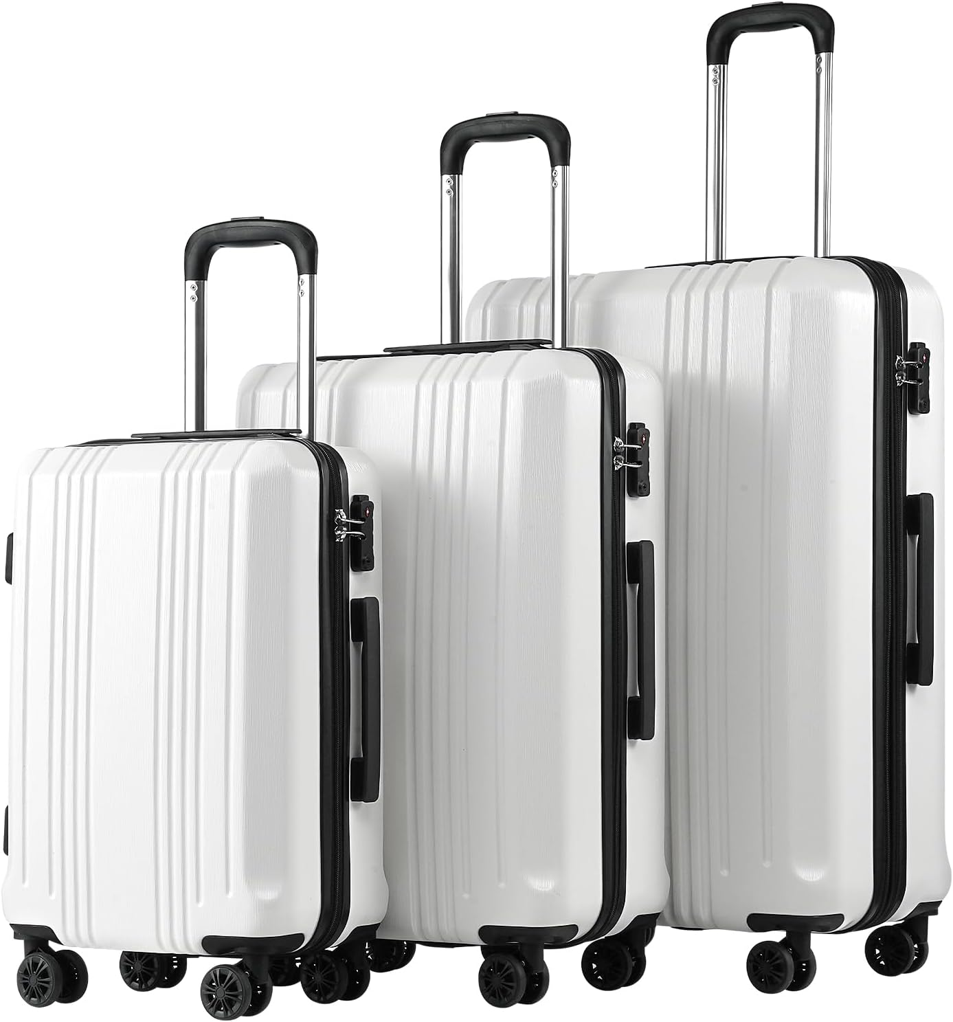 Coolife Luggage 3 Piece Set PC+ABS Hardshell Suitcases with TSA Lock, Spinner Lightweight (white, 3 piece set)