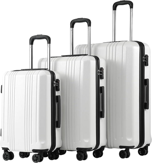Coolife Luggage 3 Piece Set PC+ABS Hardshell Suitcases with TSA Lock, Spinner Lightweight (white, 3 piece set)