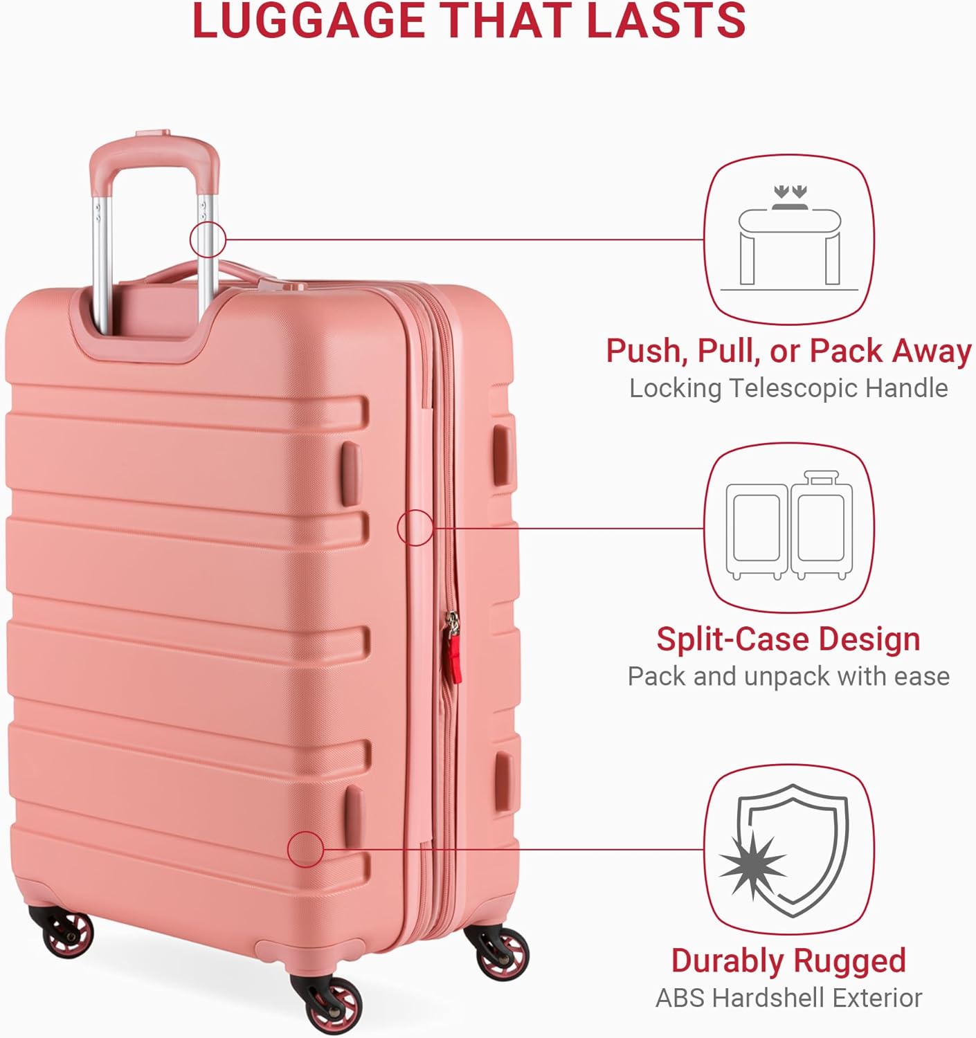 SwissGear 7366 Signature Hardside Expandable Luggage with Spinner Wheels, TSA Lock, Coral Almond, Checked-Medium 23-Inch