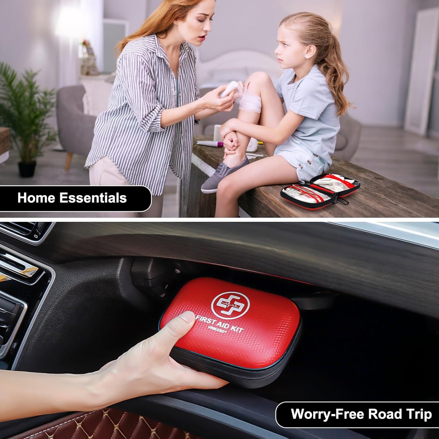 Mini First Aid Kit - 150 Piece Small Waterproof Hard Shell Medical Kit for Home, Car, Travel, Camping, Truck, Hiking, Sports, Office, Vehicle & Outdoor Emergencies- Small First Aid Medical Kit (Red)